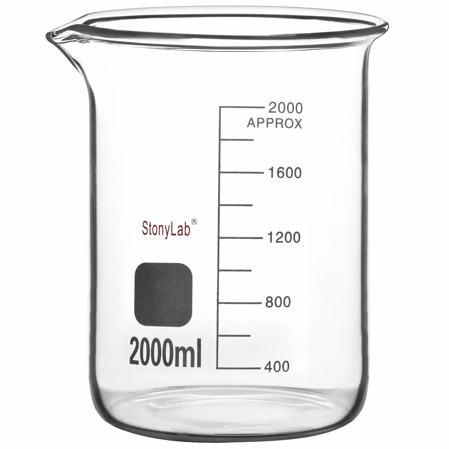 stonylab Szklana Zlewka 1 Opakowanie, Borokrzemianowa Szklana Miarowa Zlewka Niska Griffina z Wylewem, 2000 ml