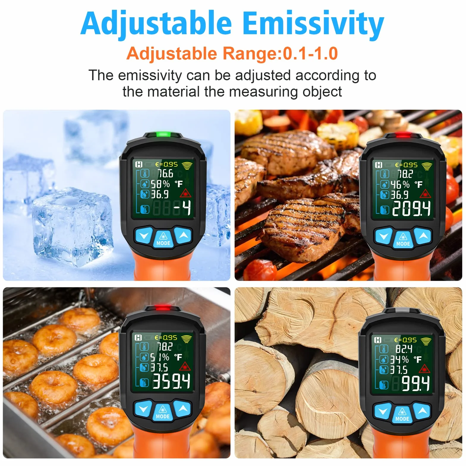 MESTEK Termometr na Podczerwień -50°C~800°C Kolorowy Alarm LCD Regulowana Emisyjność