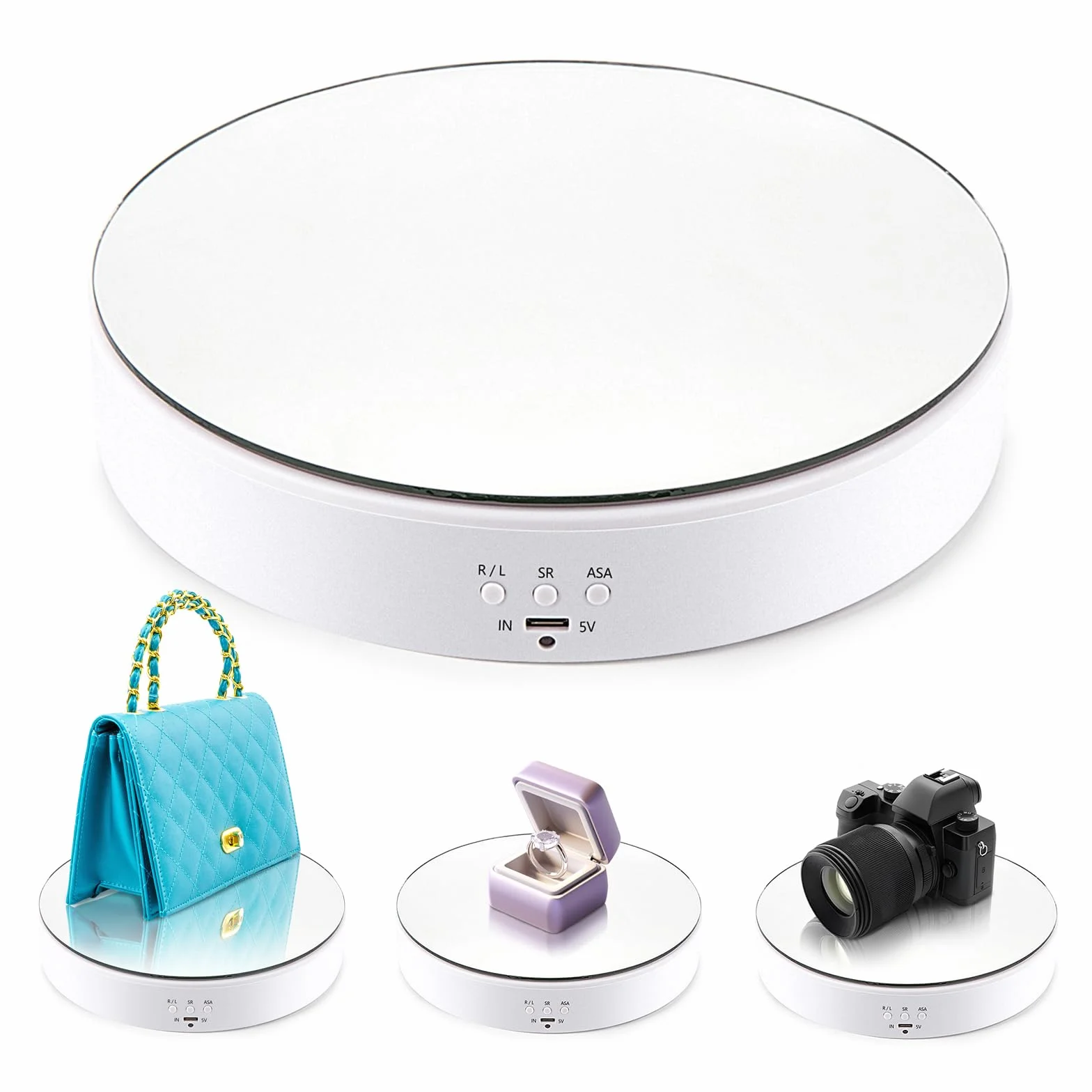 Leadleds Zmotoryzowany obrotowy stojak ekspozycyjny, obciążenie 19,6 cm / 4,5 kg, obracany o 360 stopni stojak gramofonowy do pokazów produktów fotograficznych, biżuterii, zegarków, modeli 3D, ciast,
