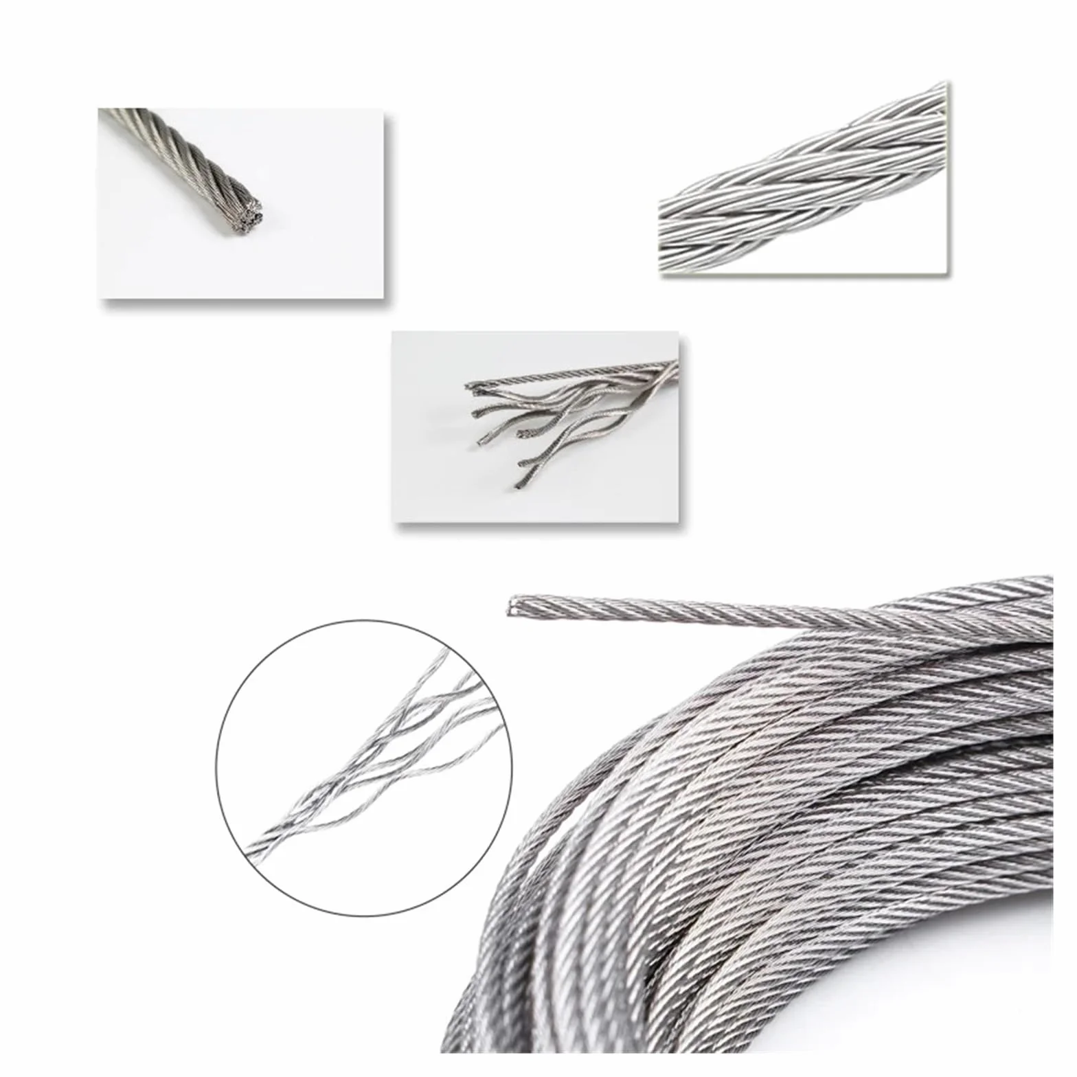 304 Stainless Steel Wire Rope 7x7 Structure 0.5-3mm Diameter 10M/5M Heavy Duty Fishing Lifting Cable