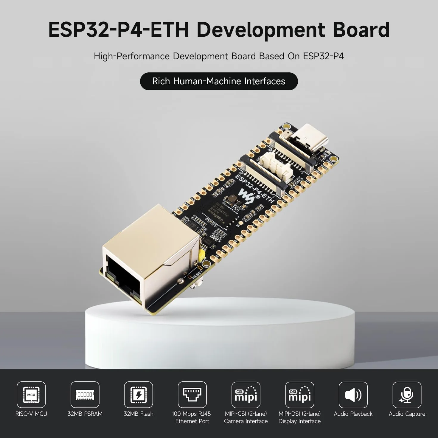 Waveshare ESP32-P4-ETH High-Performance Development Board, Based On ESP32-P4, with 100 Mbps RJ45 Ethernet Port, with Pre-Solder Pin Headers, Bundle with a PoE Module, 3 Items