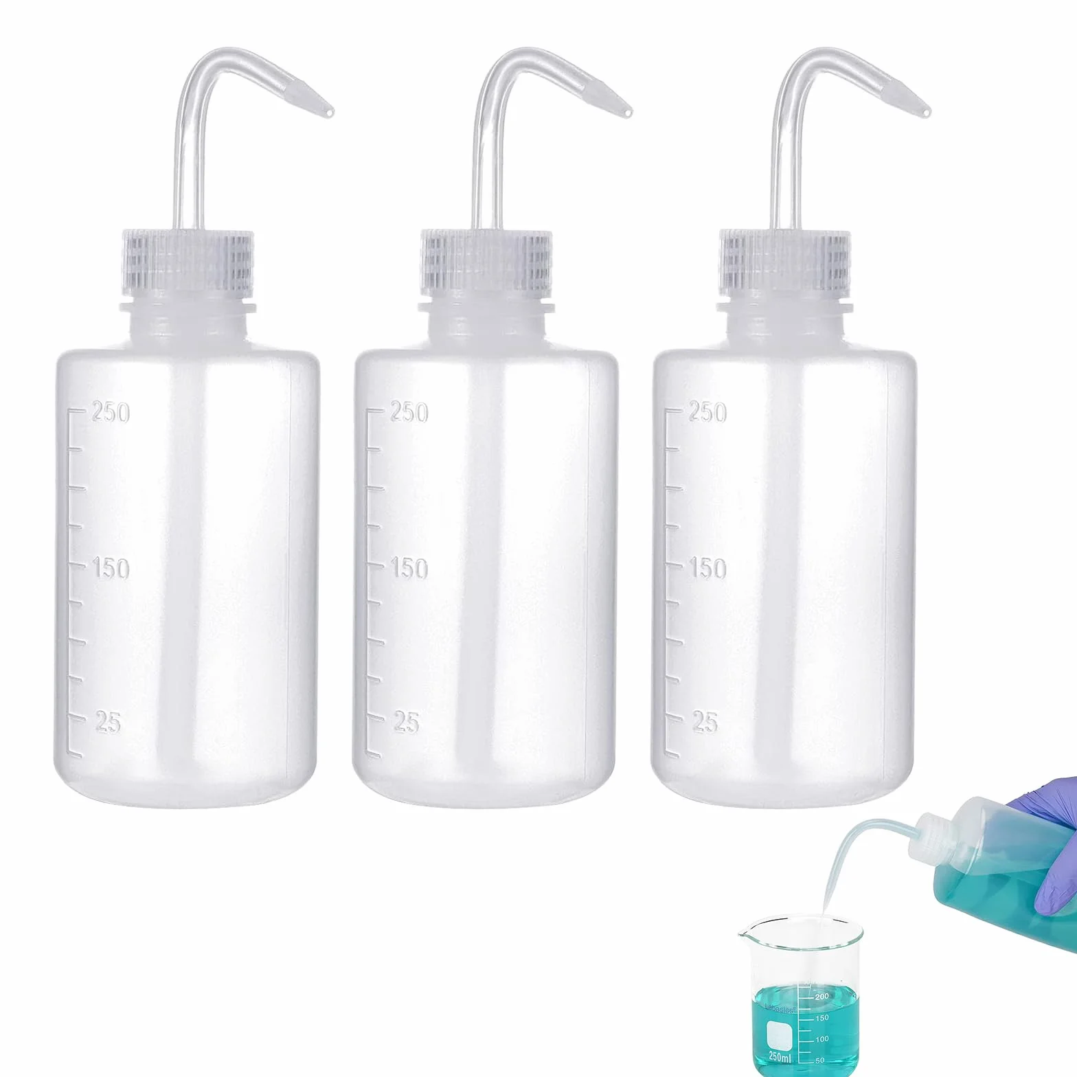 3 sztuki butelki do mycia, 250 ml, plastikowe butelki do wyciskania, plastikowa butelka do mycia laboratoryjnego, butelka do mycia wyciskania, przezroczysta butelka z rozpylaczem, Kiuiom