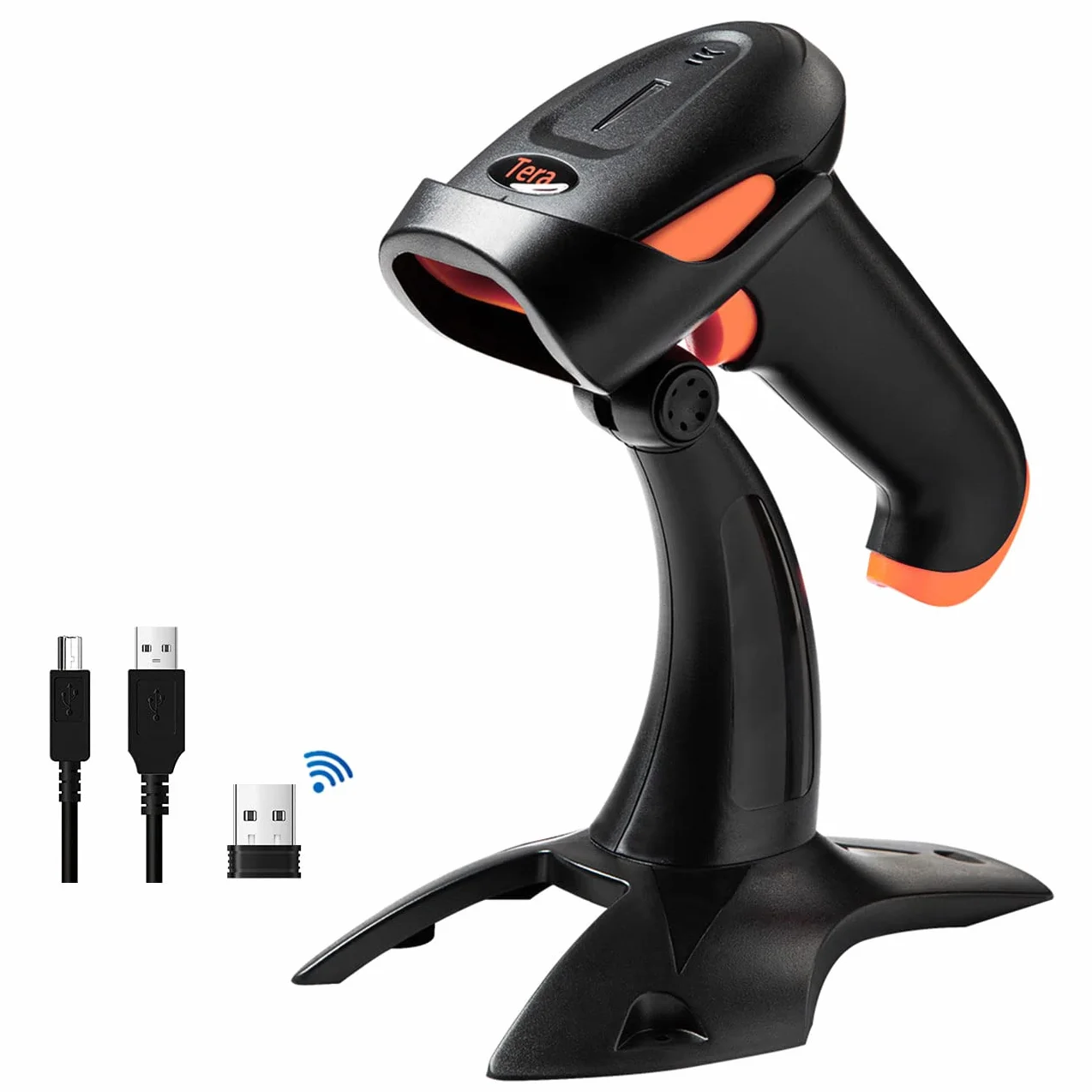 Tera Skaner kodów kreskowych 1D 2D QR 3 w 1 Wireless 2.4 GHz/Bluetooth/USB przewodowy czytnik kodów kreskowych ze stojakiem/uchwytem, HW0001