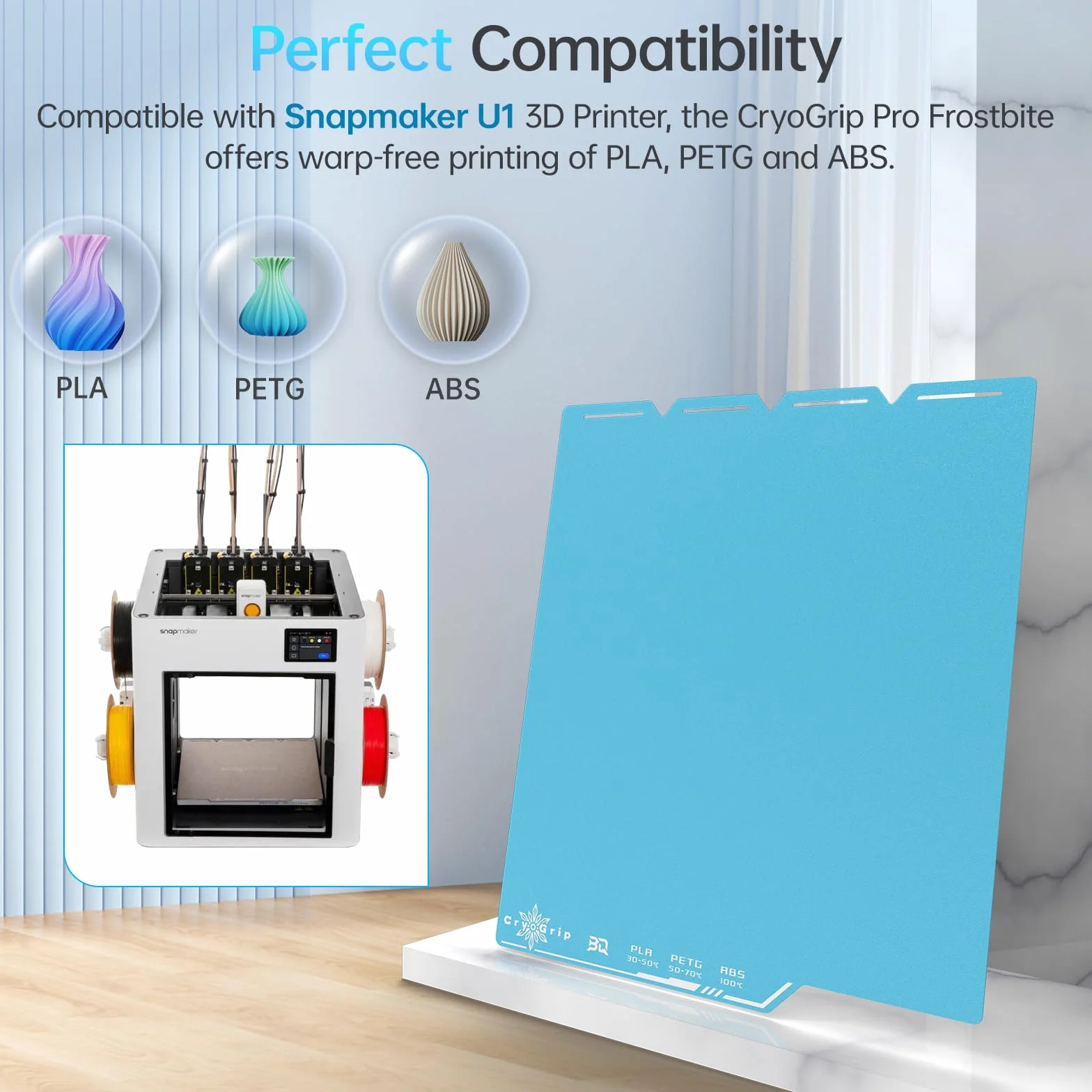 BIQU CryoGrip Pro Frostbite Cold Build Plate dla Snap-Maker U1 3D Printer, płyta ze stali sprężynowej, 276X301mm, druk w temperaturze pokojowej, dwustronny