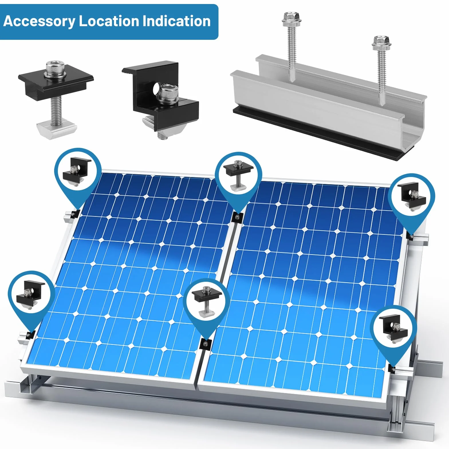 EXLECO 8 x 12 cm uchwyt solarny płaski dach zestaw montażowy do elektrowni balkonowej wspornik modułu solarnego uchwyt na płaski dach fotowoltaiczny, szyna montażowa, panel słoneczny, mocowanie z