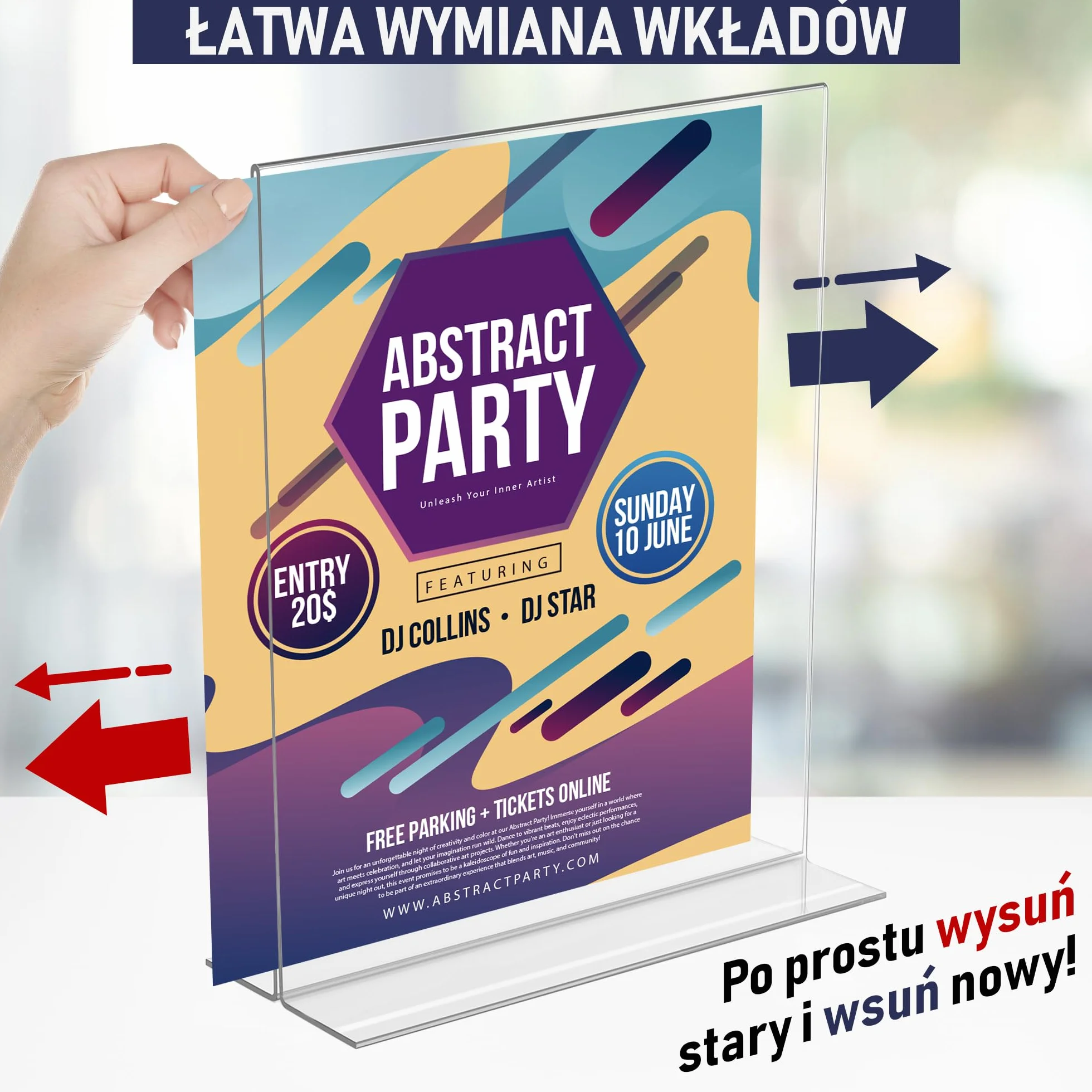 Uchwyt na Plakaty A4 z Akrylu – Stojak Stołowy w Kształcie Litery T, Dwustronny, Ładowany od Dołu, w Orientacji Pionowej. Idealny do Restauracji, Promocji, Zdjęć i Sal Lekcyjnych (A4 – Zestaw 3 Szt.)