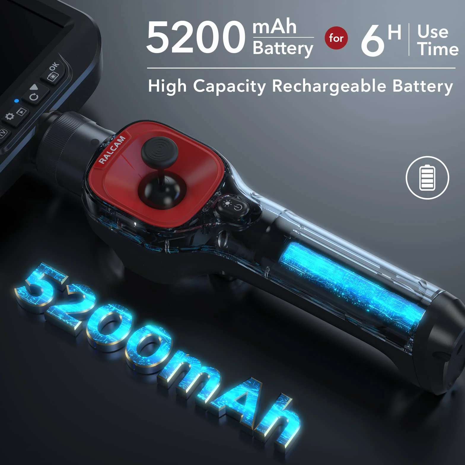 RalcamKamera endoskopowa 6,2 mm, 360° wychylny, 4,3" HD 720p, kamera inspekcyjna ze światłem, 6 diod LED, wodoszczelność IP67, 1 m kanałowa