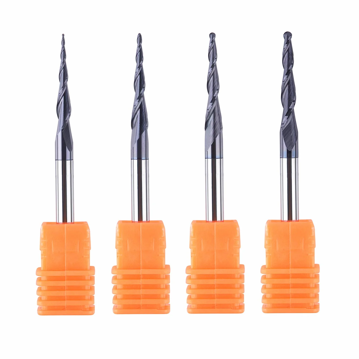 SpeTool 4 frezy stożkowe 4 mm promień 0,25-1,0 mm CNC z węglika wolframu z powłoką TiAIN
