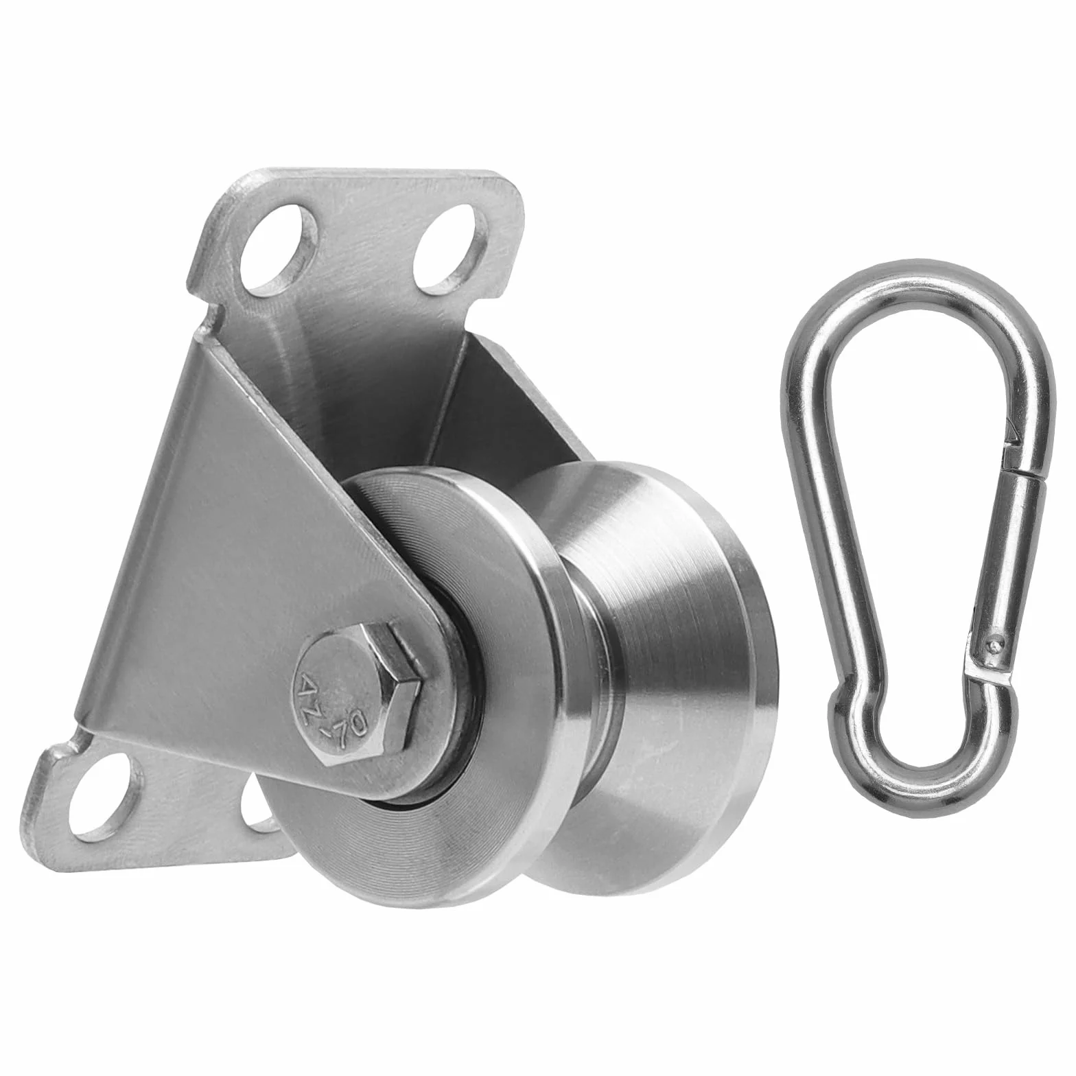 Kółko zwrotne ze stali nierdzewnej z 2 łożyskami kulkowymi – rolka linowa V 32 mm do liny stalowej 10 mm – zestaw z karabińczykiem ze stali nierdzewnej 304 – zawijana do butelek 250 kg do fitnessu