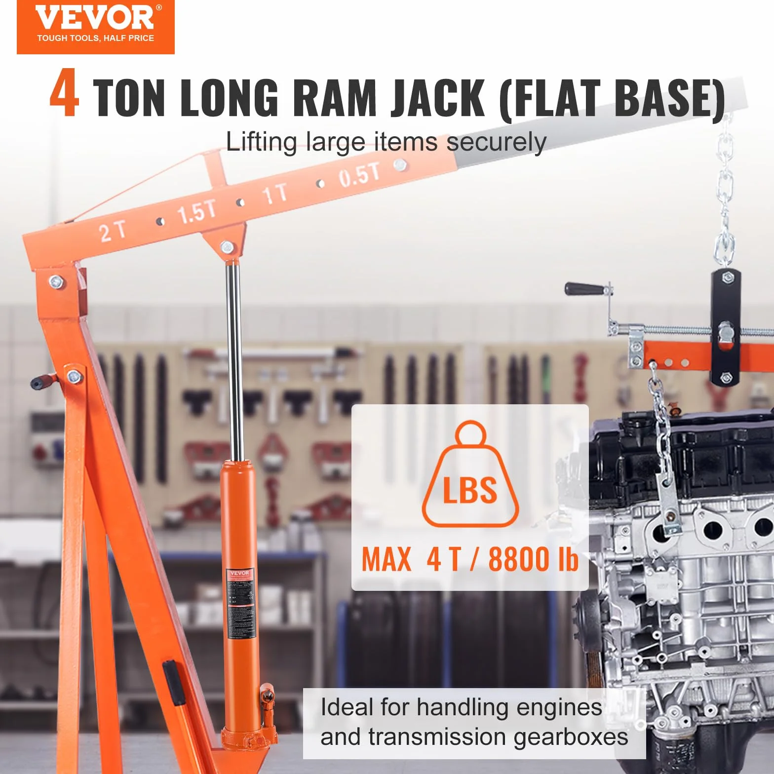 VEVOR Hydrauliczny podnośnik samochodowy 4 t cylinder z pojedynczą pompą tłokową płaską podstawą