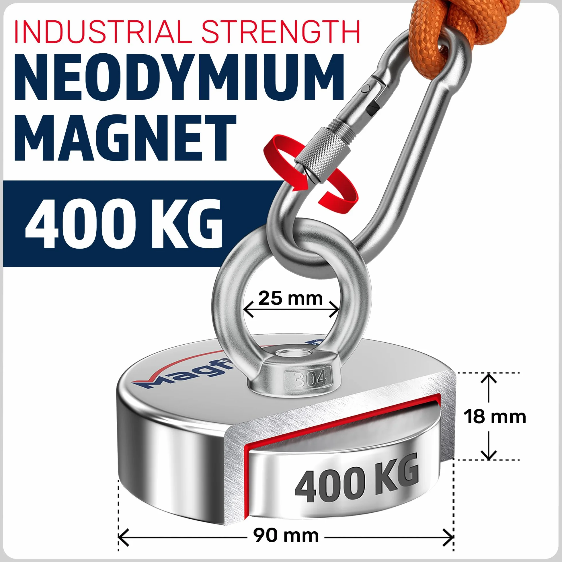 MAGFISHION Mega Zestaw Magnetycznego Wędkarstwa - Magnes Neodymowy 400KG Ø90mm z 2 Linami & Rękawice