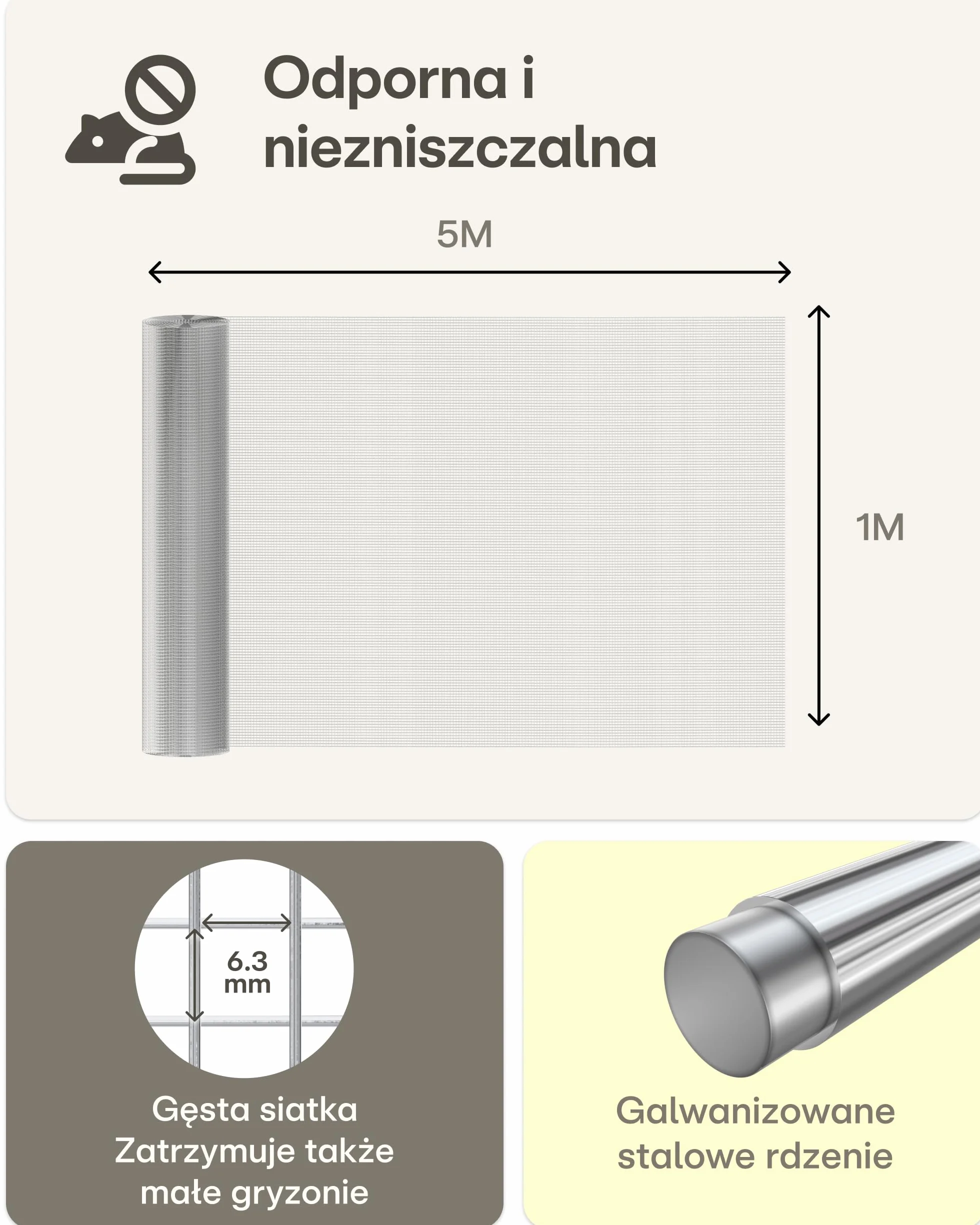 Praknu Siatka Druciana Drobnooczkowa – 1 x 5m Rolka – Ocynkowana Siatka do Ogrodu i Kurnika – 100cm Przeciw Gryzoniom, Królikom i Ptactwu, Do Kompostu i Grządek