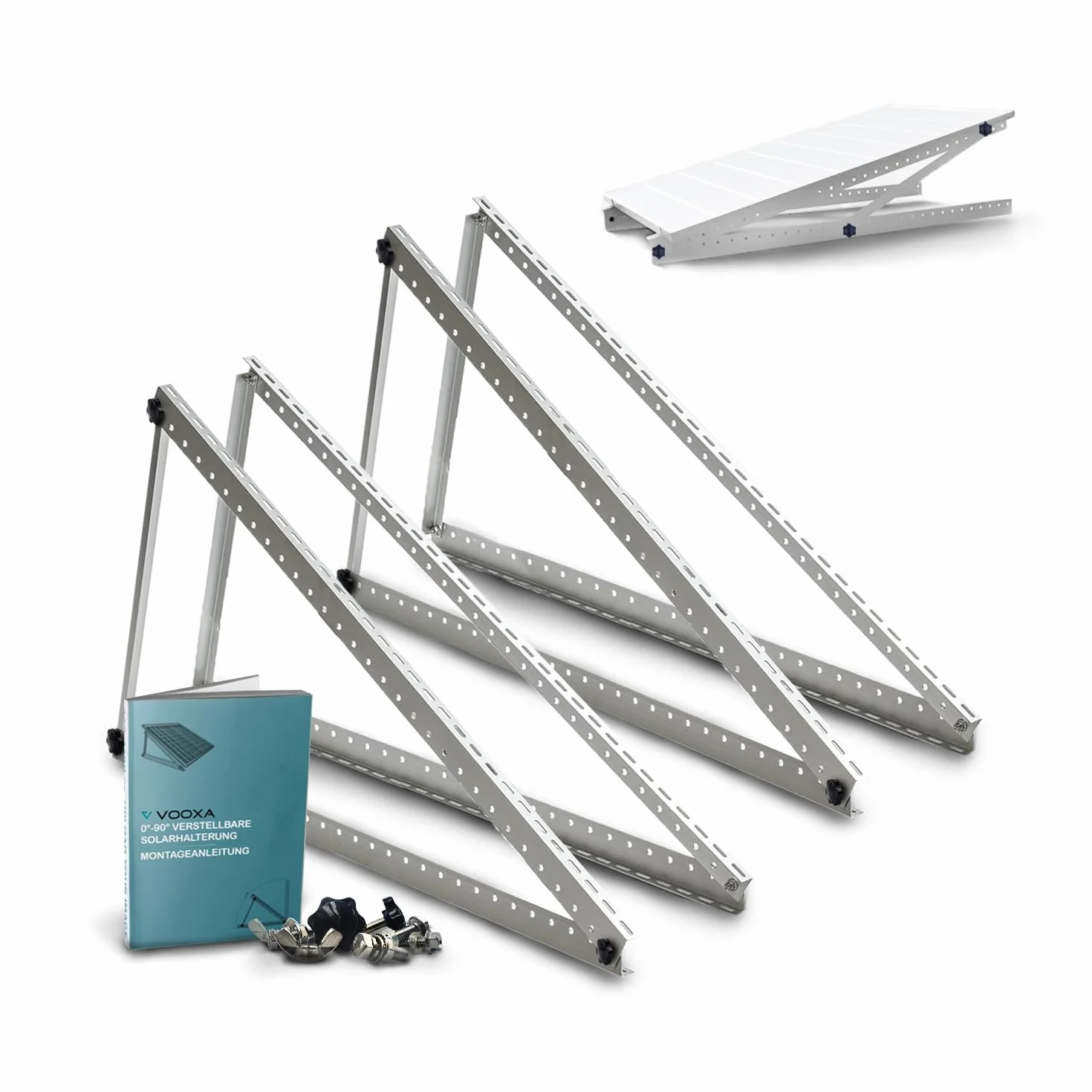 VOOXA 4x uchwyt na 2 panele słoneczne do 114 cm | regulowany 0-90°, z aluminium | łatwe w montażu elementy mocujące ze stali nierdzewnej | do dachu płaskiego, małej elektrowni na balkonie, ściany