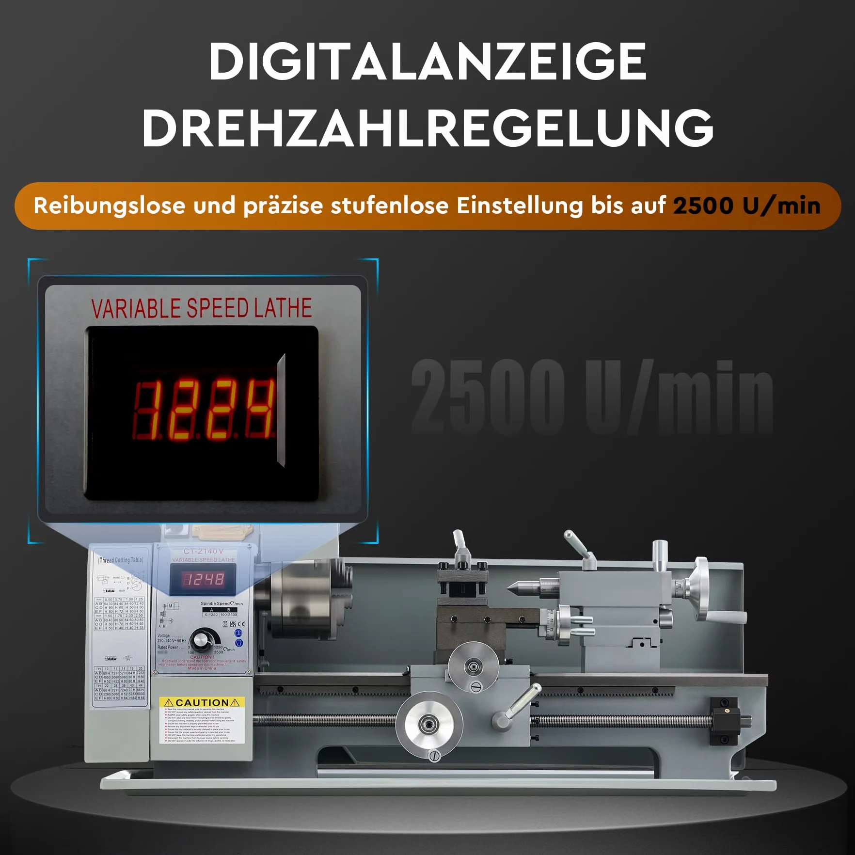 CREWORKS metalowa tokarka 750 W, tokarka 8x16 cali, stołowa tokarka 210x400 mm, tokarka metalowa 2500 obr./min, mini tokarka do metalu do precyzyjnej obróbki metalu, metalowa tokarka (8 x 16 cali)