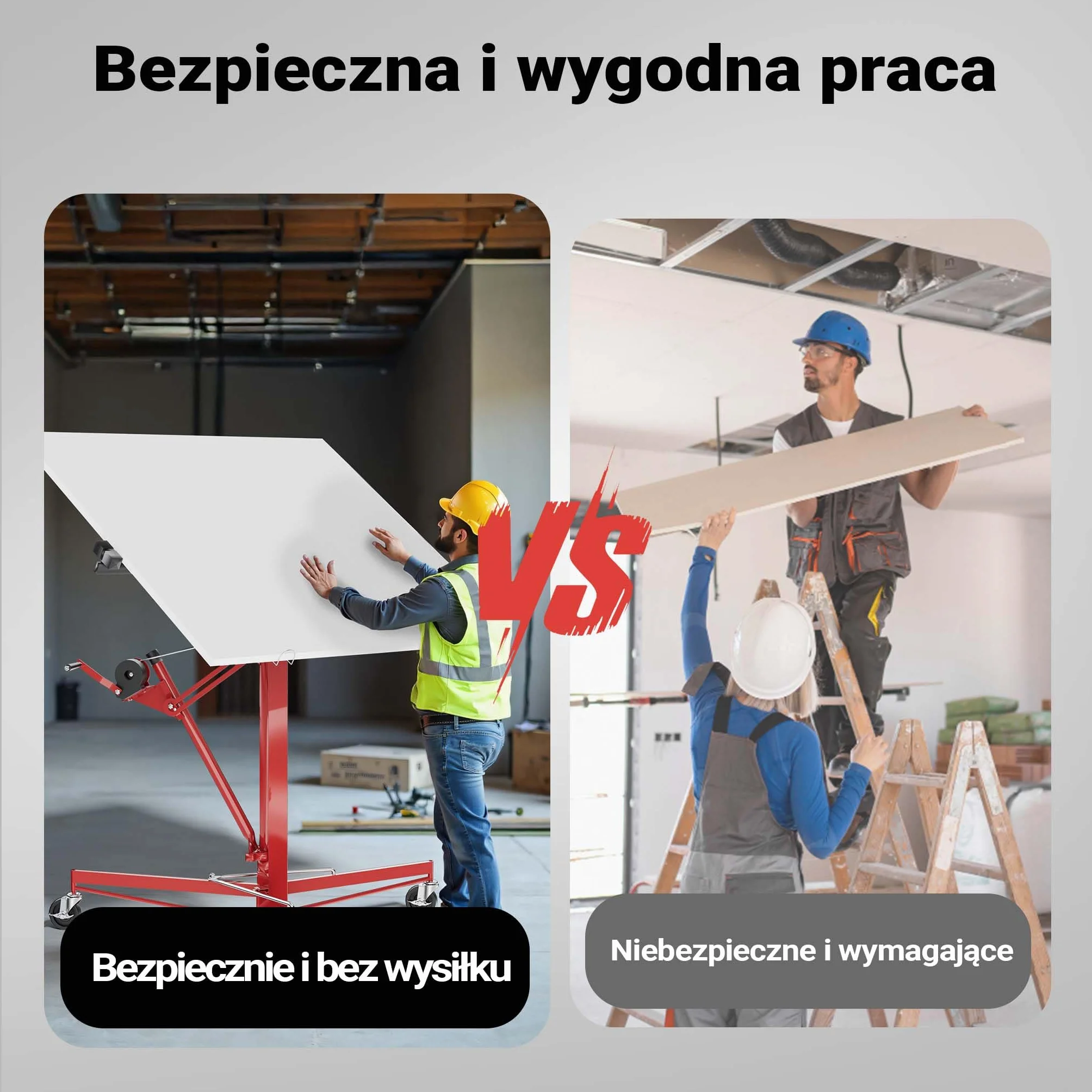 Wiltec XXL Podnośnik do płyt gipsowych i OSB do 68 kg, regulowana wysokość 140-350 cm, stabilna konstrukcja z blokadami i hamulcami do łatwego montażu