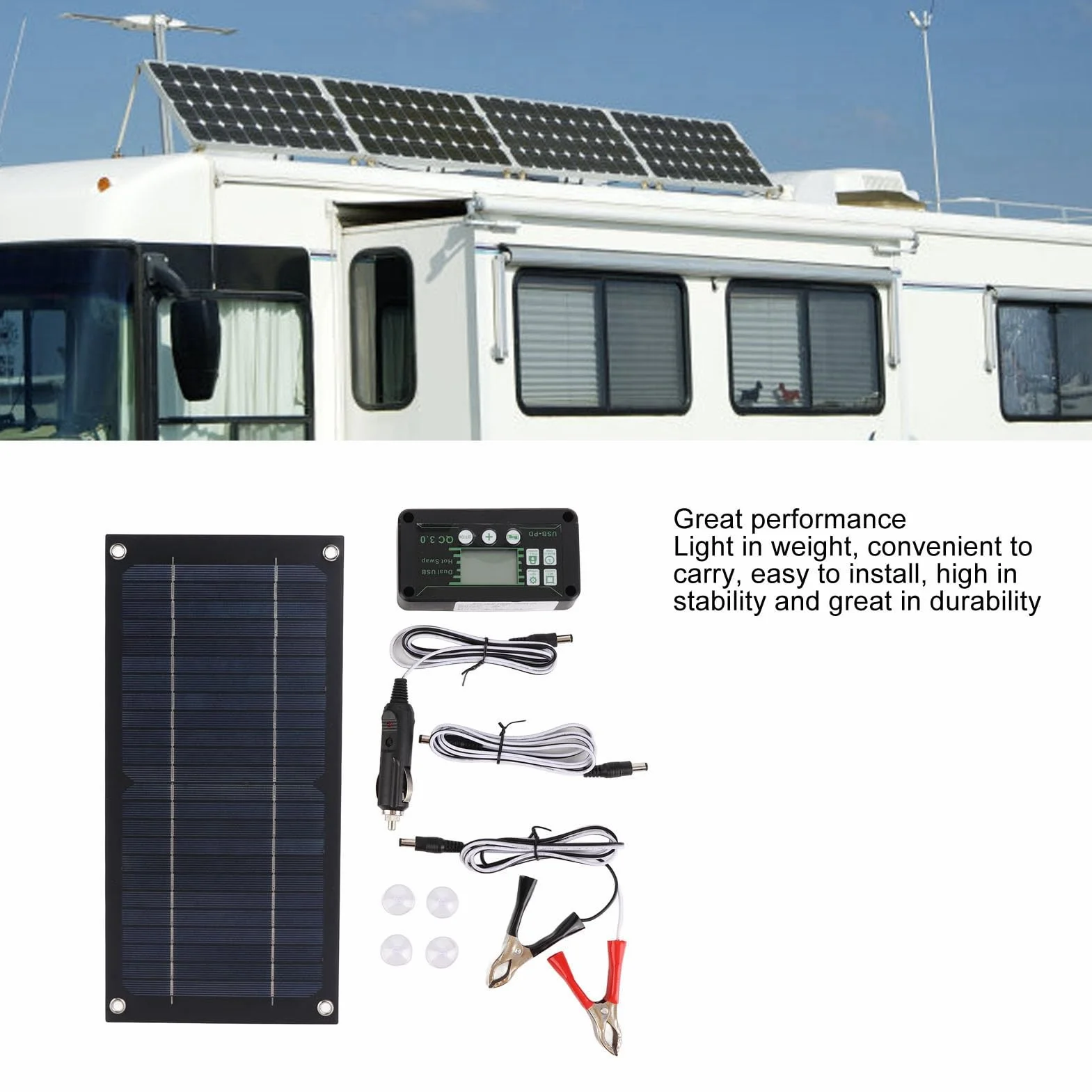 600 W Solar Panelu Ładowarka Monokrystaliczny Krzem 100A Zestaw Kontrolera ładowania z przedłużaczką Klipsów Akumulatorów i Klips o Ring Terminal Fit RV Car Camp Off Grid Aplikacje