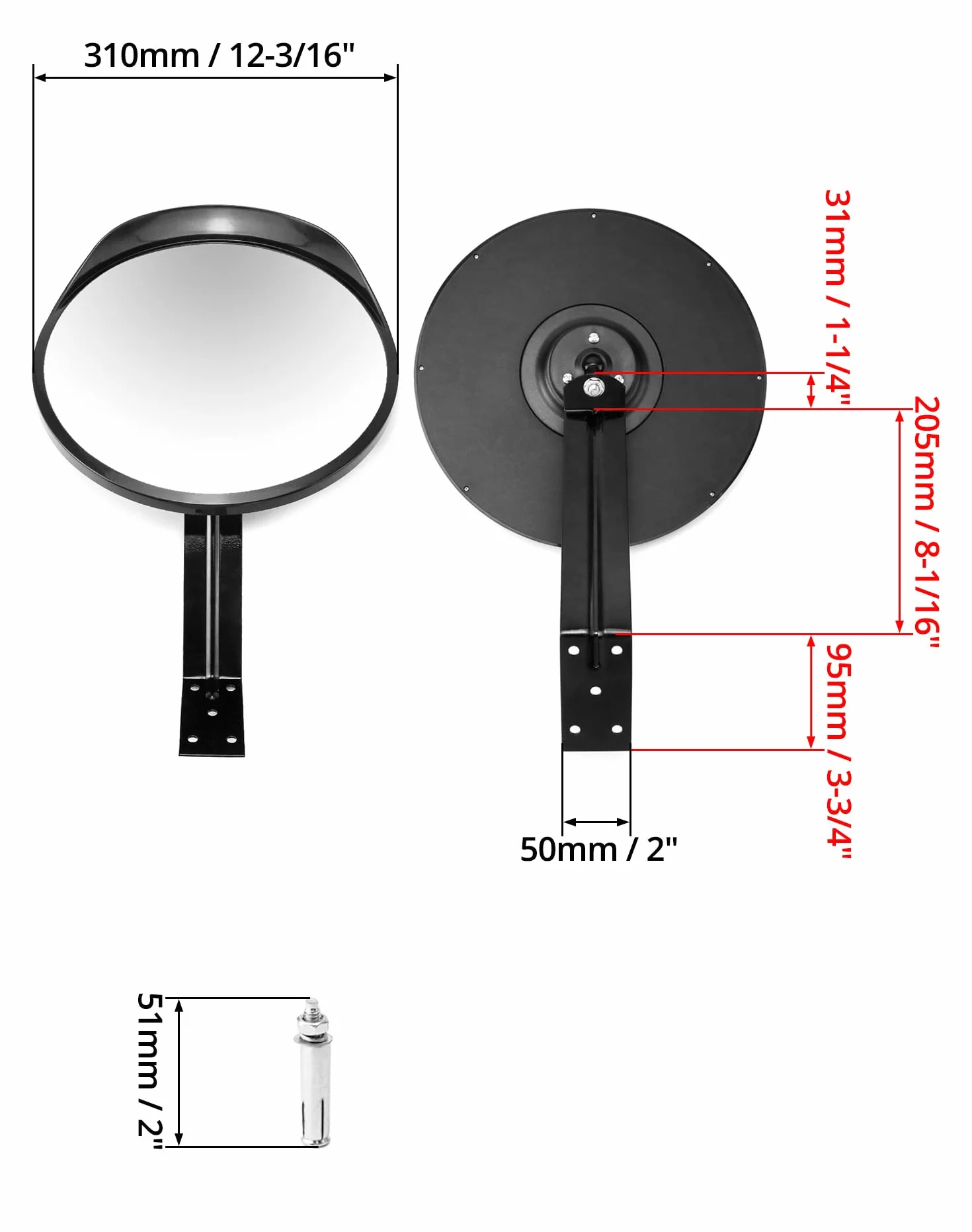 QWORK zestaw 2 wypukłych luster drogowych Ø30cm krzywizna 130°