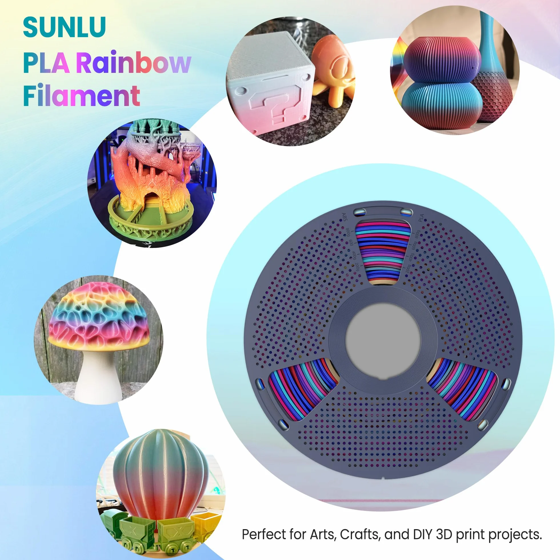 SUNLU Rainbow PLA Filament 1,75 mm ± 0,02 mm 4 kg 4 rolki gradient do drukarki 3D