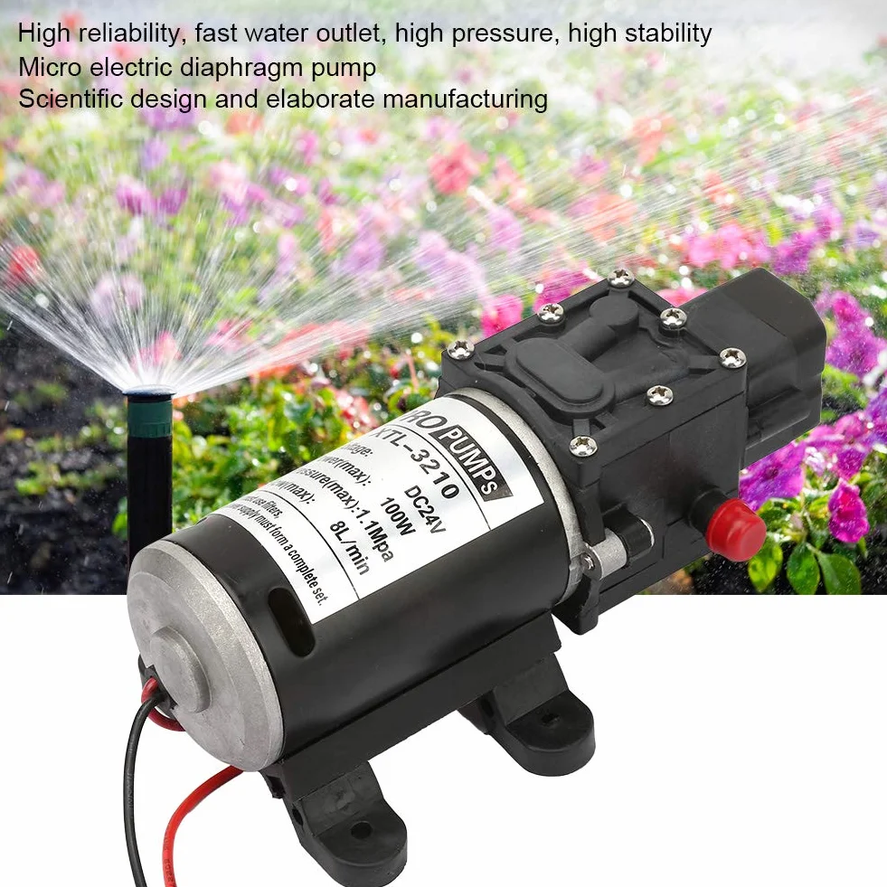 Pompa Mikromembranowa 24V 100W, Wysokociśnieniowa Samozasysająca 8L/min, do Urządzeń Przemysłowych i Czyszczenia