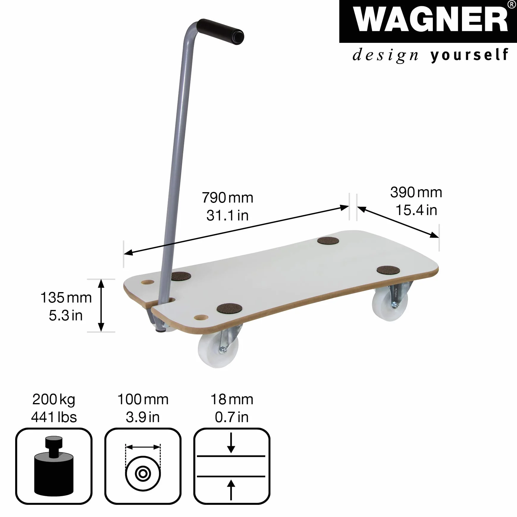 Wagner pomoc transportowa MM 1389 I 79 x 39 x 13,5 cm – nośność 200 kg – specjalna powłoka I składany dyszel I do dużych obciążeń – łatwa w pielęgnacji i wytrzymała – 20138901