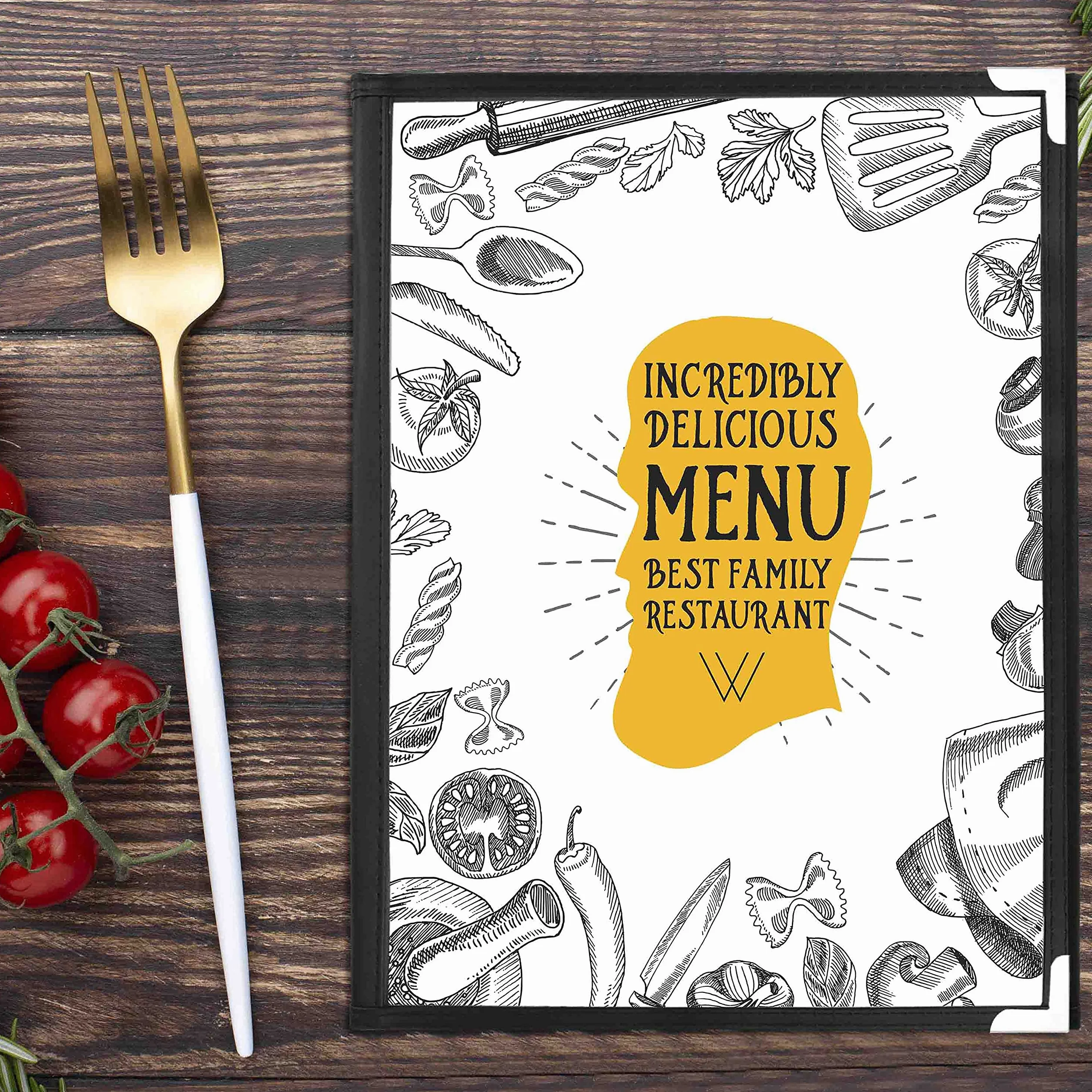 Kurtzy Potrójnie składane okładki na menu A5 (10 sztuk) - 3 składane podwójne uchwyty na menu w stylu amerykańskim - czarne potrójnie przezroczyste okładki menu z ochraniaczami narożnymi - do restauracji, barów, kawiarni, jedzenia i napojów