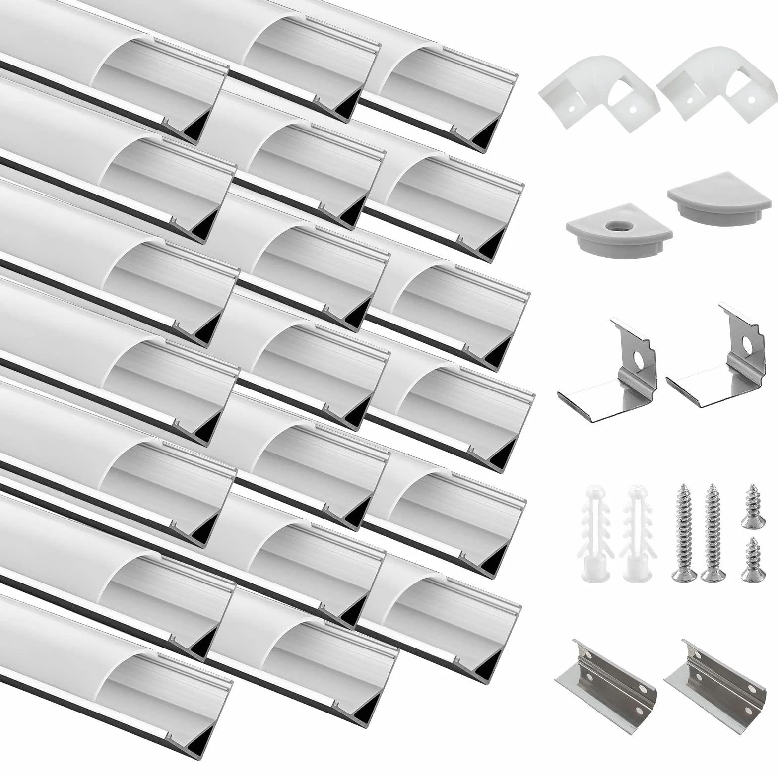 Efishine 20-PACK profil aluminiowy LED 20 x 1M, profil aluminiowy w kształcie V z mleczną osłoną, zaślepkami i klamrami montażowymi do taśm, bardzo prosta instalacja……