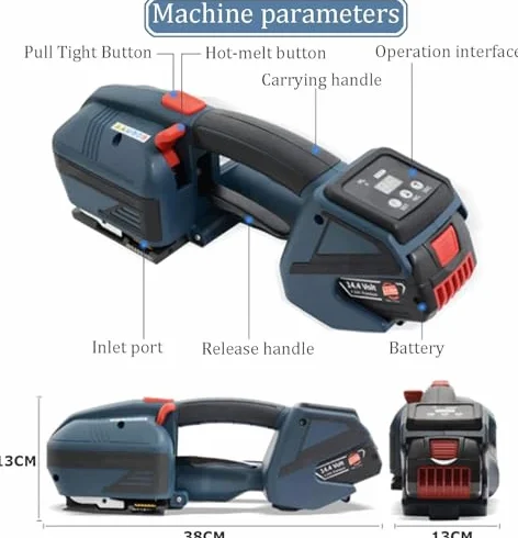 Elektryczna maszyna do spinania, narzędzie do spinania, elektryczny napinacz paska do plastikowych pasków, bateria 4000 mAh, ekran LCD, narzędzie do belowania taśmy
