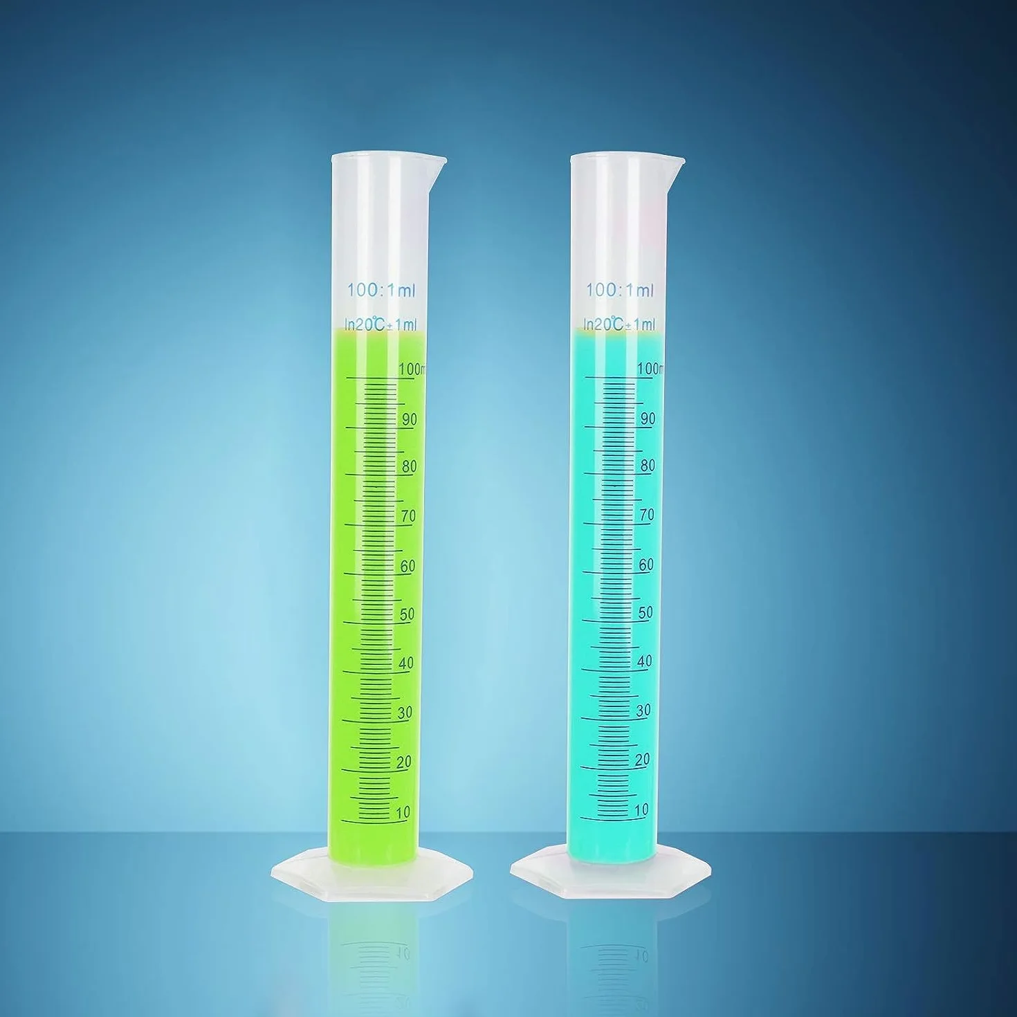 LATRAT Plastikowy zestaw 4 cylindrów ze skalą 10/25/50/100 ml do laboratoriów naukowych chemia narzędzia pomiarowe kuchnia