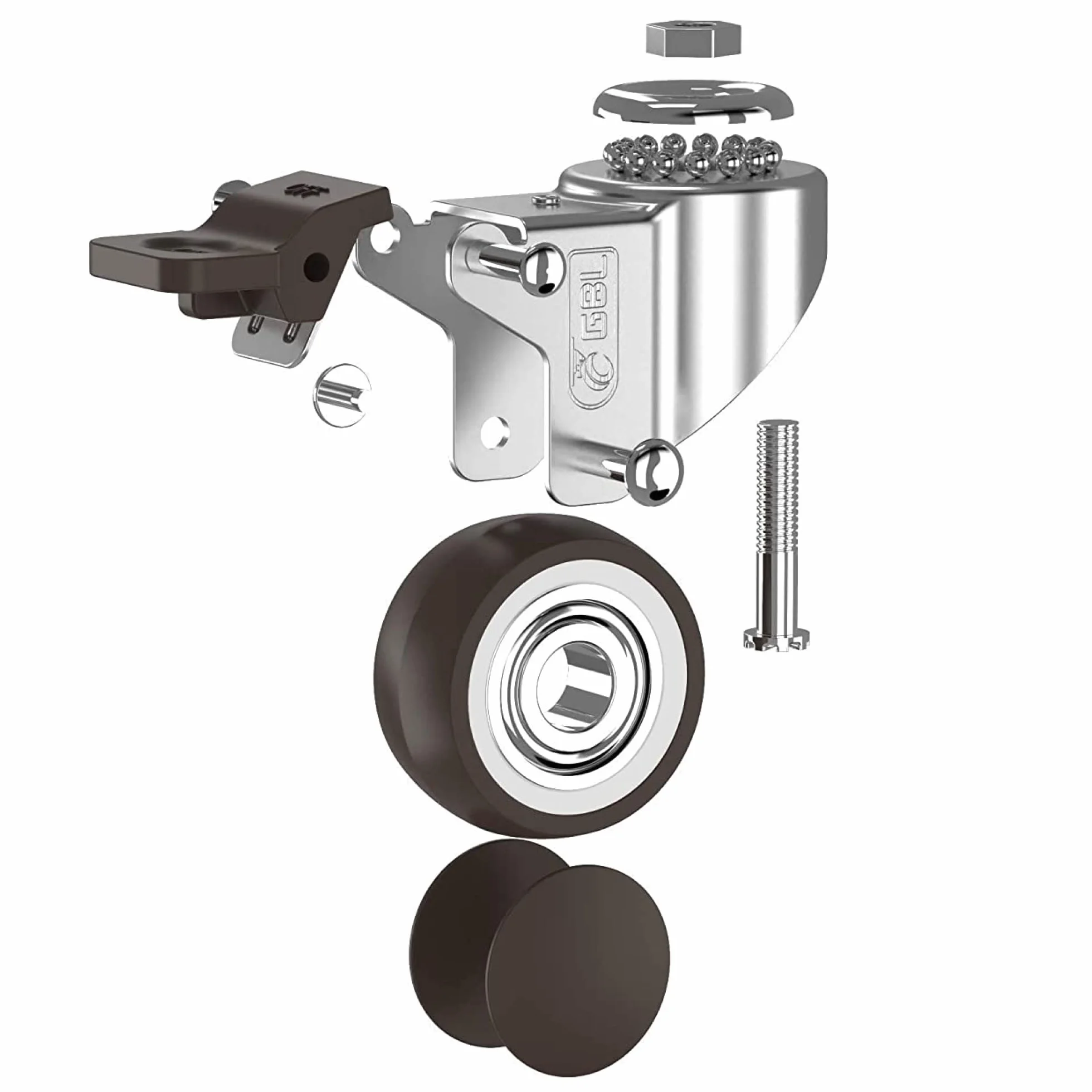 Kółka skrętne 50 mm M10 200 kg 4 sztuki gumowane srebrne z hamulcami