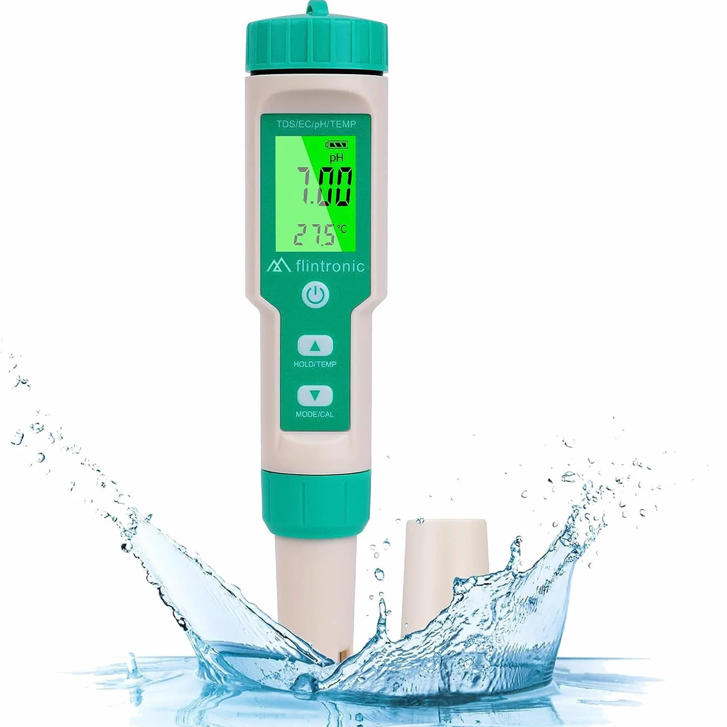 Flintronic Elektroniczny miernik PH 4 w 1, miernik PH z podświetleniem LCD, tester jakości wody do testowania pH/TDS/EC/temperatury, do wody pitnej/akwariowej/basenu