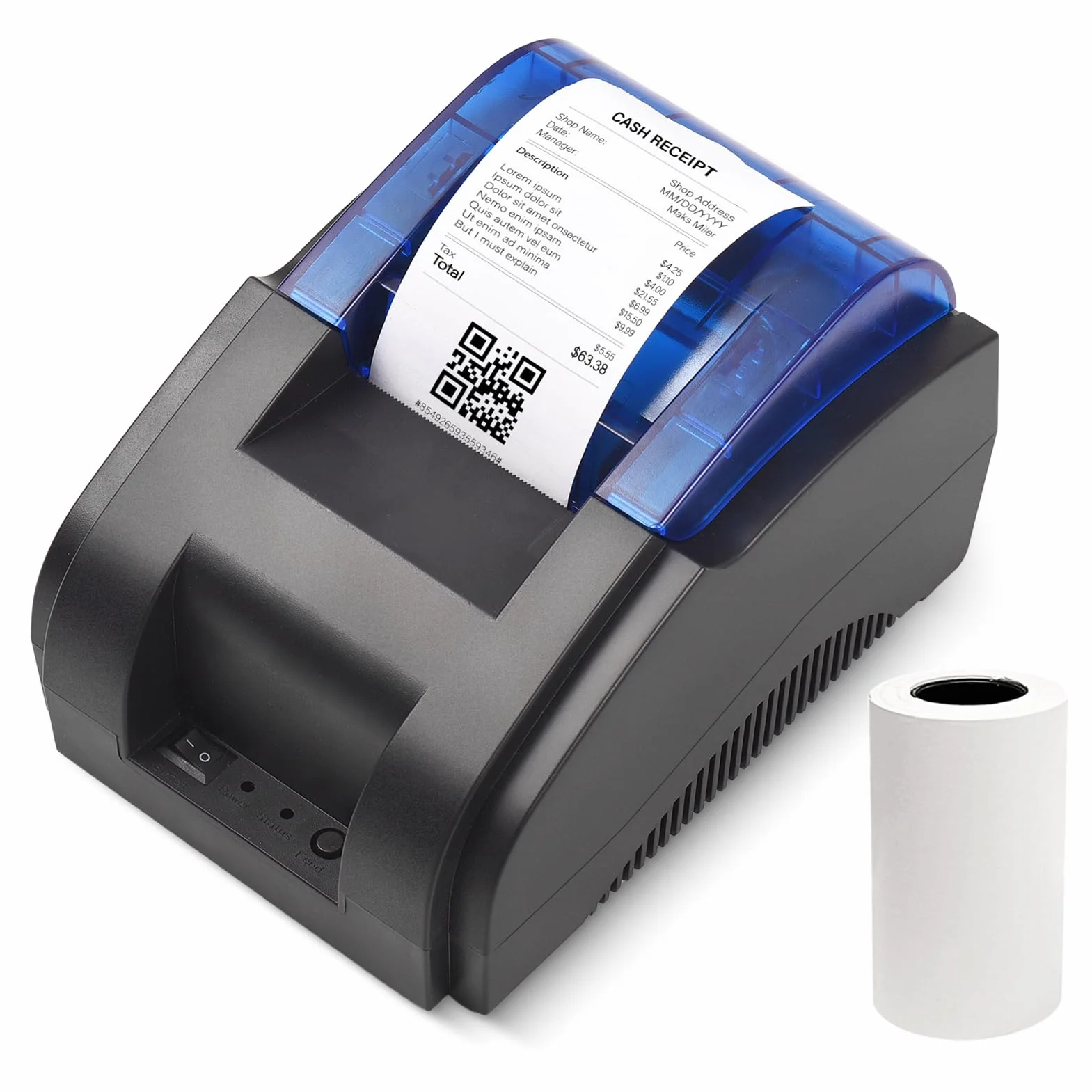Bisofice Drukarka paragonowa 58 mm, drukarka paragonów, 1 rolka papieru, kompatybilna z systemem Windows/Linux/Android/iOS, obsługa poleceń ESC/POS