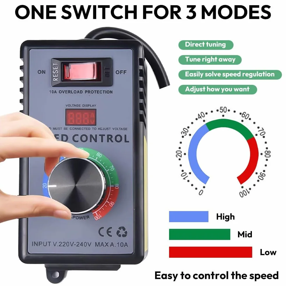 Regulator prędkości obrotowej 230 V, silnik 230 V, 10 A, 4000 W, regulator napięcia SCR, ściemniacz, wtyczka UE, regulator prędkości obrotowej silnika, z zabezpieczeniem przed przeciążeniem, do