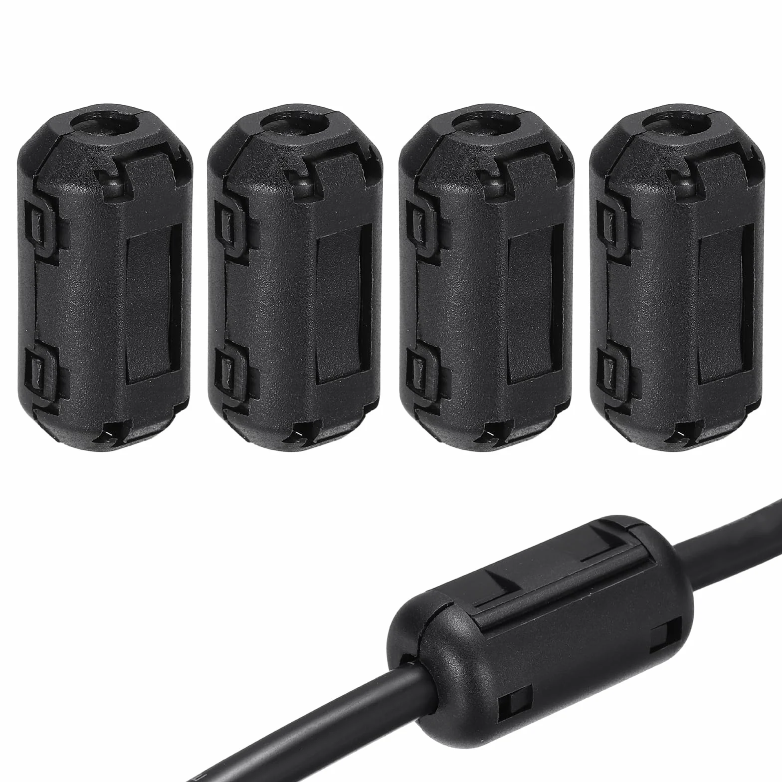 QUARKZMAN 4 sztuki wkładanych pierścieni ferrytowych, RFI EMI, filtr redukcji szumów, klips kablowy, koraliki ferrytowe do 3,5 mm USB Audio Video kabel do transmisji danych, czarny, cylindryczny