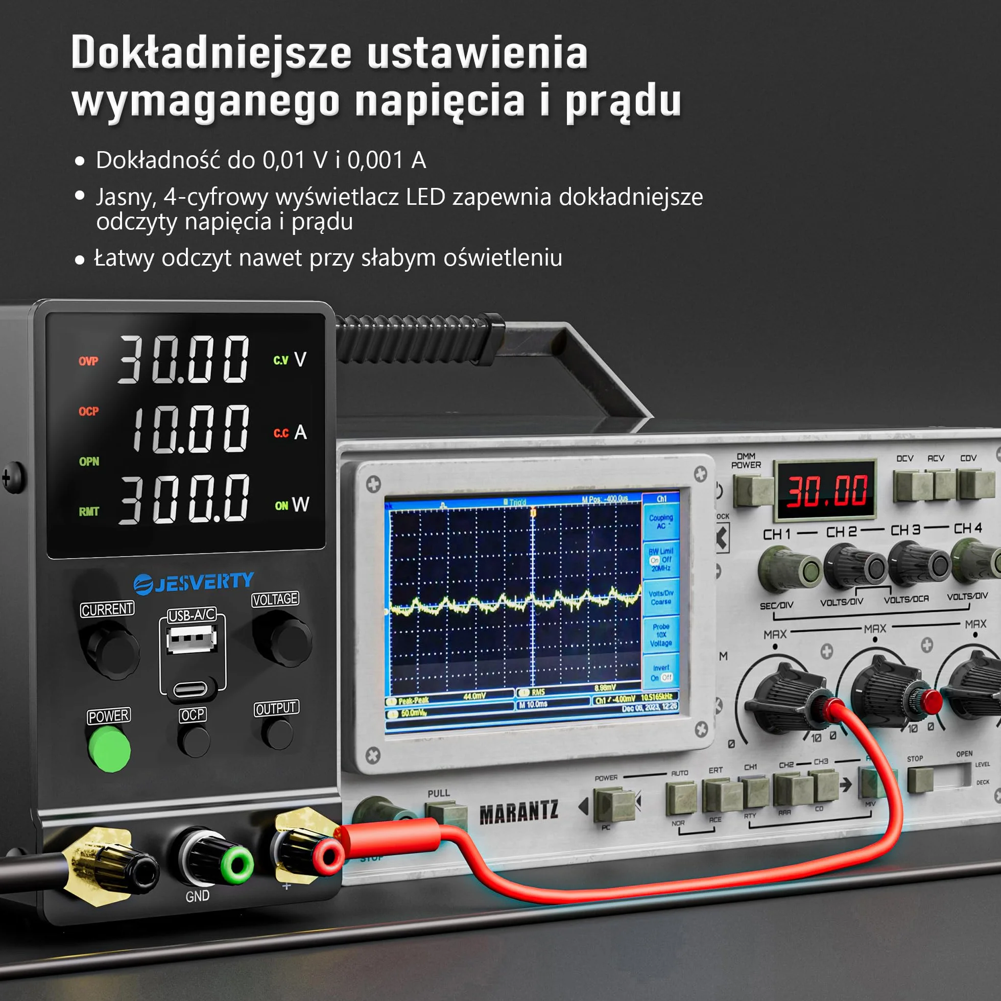 Zmienny zasilacz DC, 0-30V 0-10A Regulowany przełączany zasilacz stołowy z regulacją DC z szybkim ładowaniem USB i typem C, pokrętło enkodera, włącznik/wyłącznik wyjścia, 4-cyfrowy wyświetlacz LED