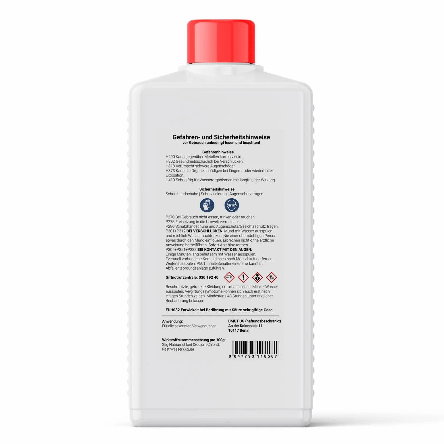 2 x 500 ml chlorek sodu, 25% roztwór – NaClO2 – czysty – z zamknięciem zabezpieczającym