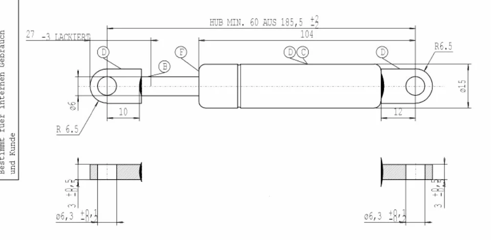 Stabilus siłownik gazowy LIFT-O-MAT® amortyzator hydrauliczny z 200 Newton, m.in. dla klap meblowych, przyczep kempingowych i projektów DIY – długość: 185,50 cm, skok: 60,0 cm, wykonanie metalowe