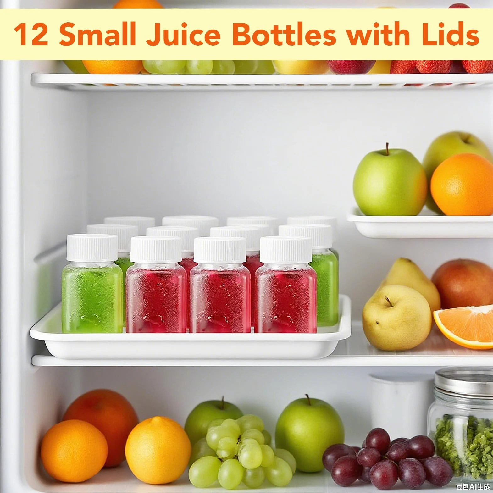 12 szt. małych butelek do shot do napełniania, 60 ml/100 ml, puste plastikowe butelki do smoothie, do napełniania, z naklejką, butelki na imbir, shot, z pokrywką, do soku, mleka (60 ml)