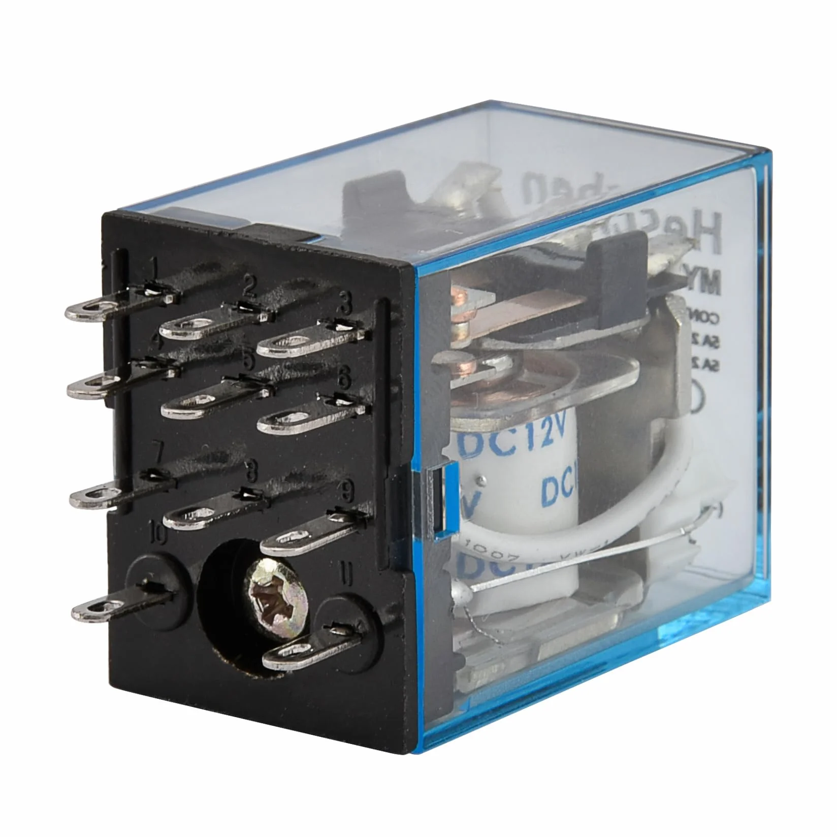Heschen Gereral przekaźnik zasilający MY3NJ 12 V DC cewka 5 A 24 V DC/220 V AC 3PDT Wskaźnik LED 11-pinowy zacisk