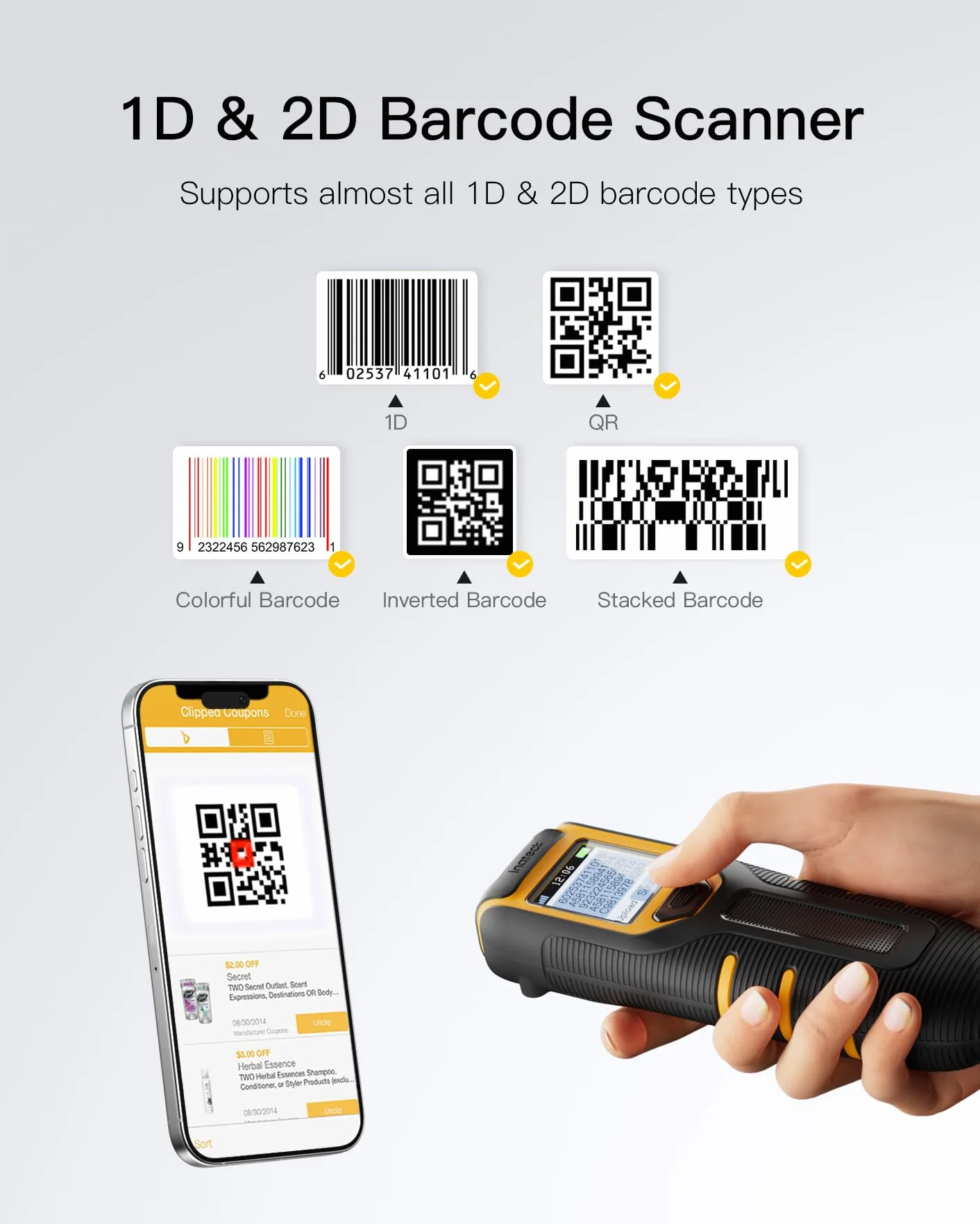 Inateck Bezprzewodowy Skaner Kodów Kreskowych Bluetooth 1D 2D QR BCST-47