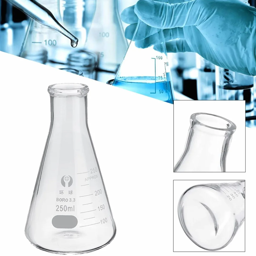 Zestaw szklanych kolb Erlenmeyera JESTOOLO 250 ml 200 ml 150 ml z pipetami