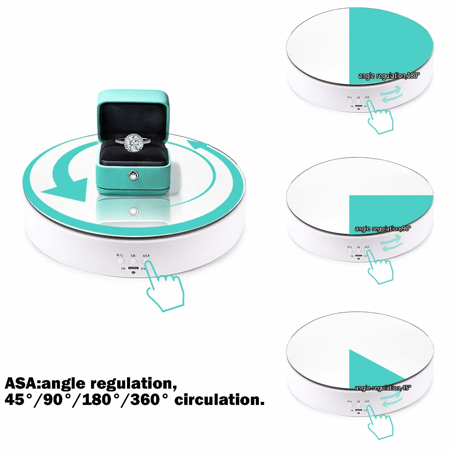 Leadleds Zmotoryzowany obrotowy stojak ekspozycyjny, obciążenie 19,6 cm / 4,5 kg, obracany o 360 stopni stojak gramofonowy do pokazów produktów fotograficznych, biżuterii, zegarków, modeli 3D, ciast,