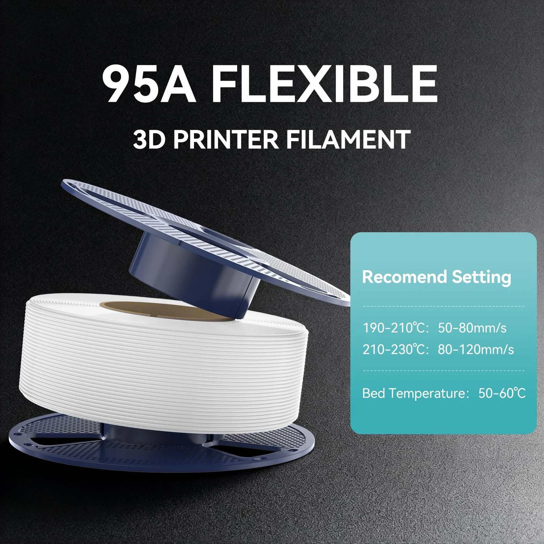 SUNLU 2KG TPU 3D Druku Filament 1,75 mm, przemysłowy klasy 95A TPU,odporny na zużycie, elastyczny, owysokiej sprężystości, łatwy do drukowania, dokładność ±0,03 mm,1kg,2 Szpule,Czarny+Czarny