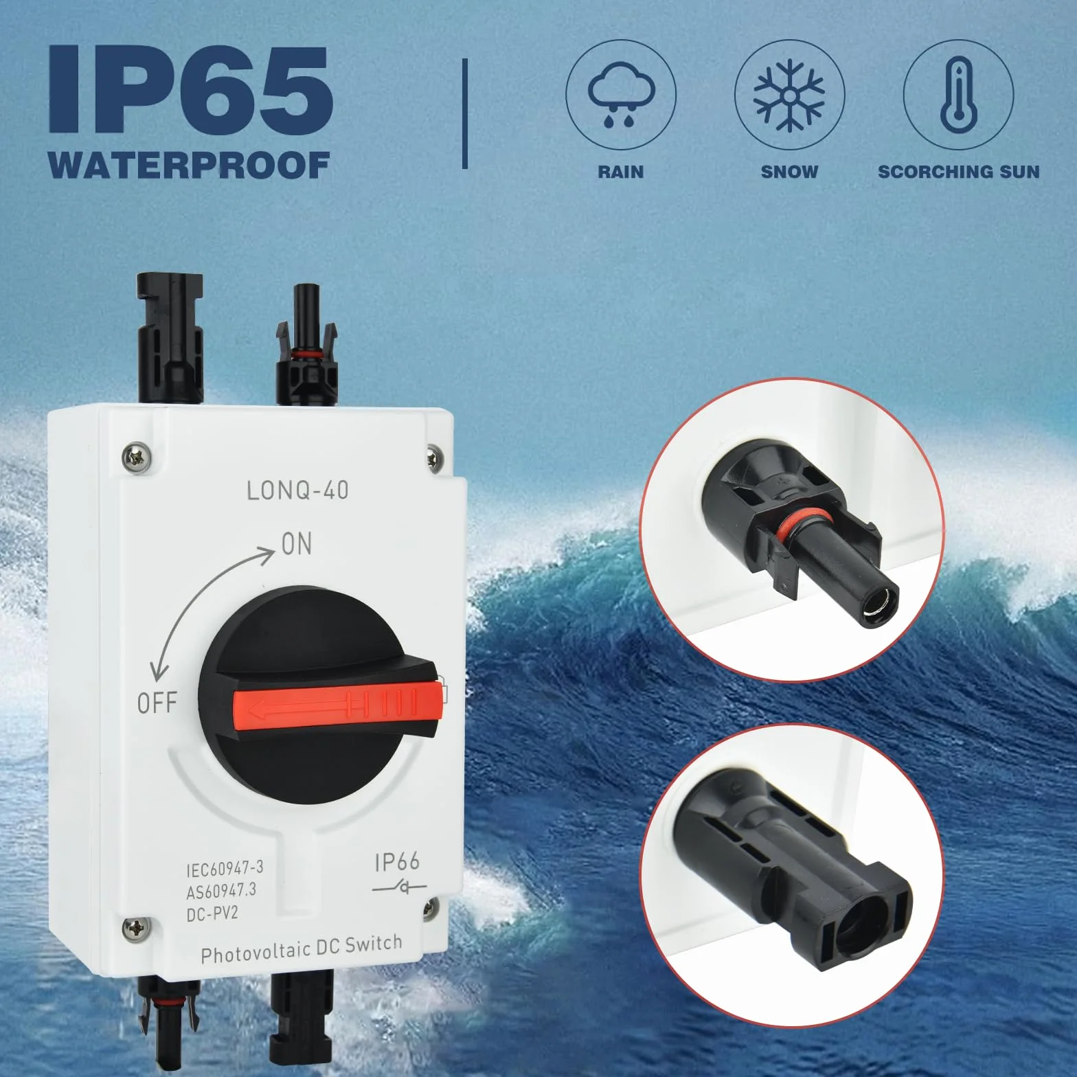 Wyłącznik DC z systemem PV – wyłącznik, klasa wodoszczelności IP65, 32A4P, 1200 V, PV Combiner Box, automatyczny bezpiecznik do instalacji solarnych, modułów solarnych, modułów solarnych