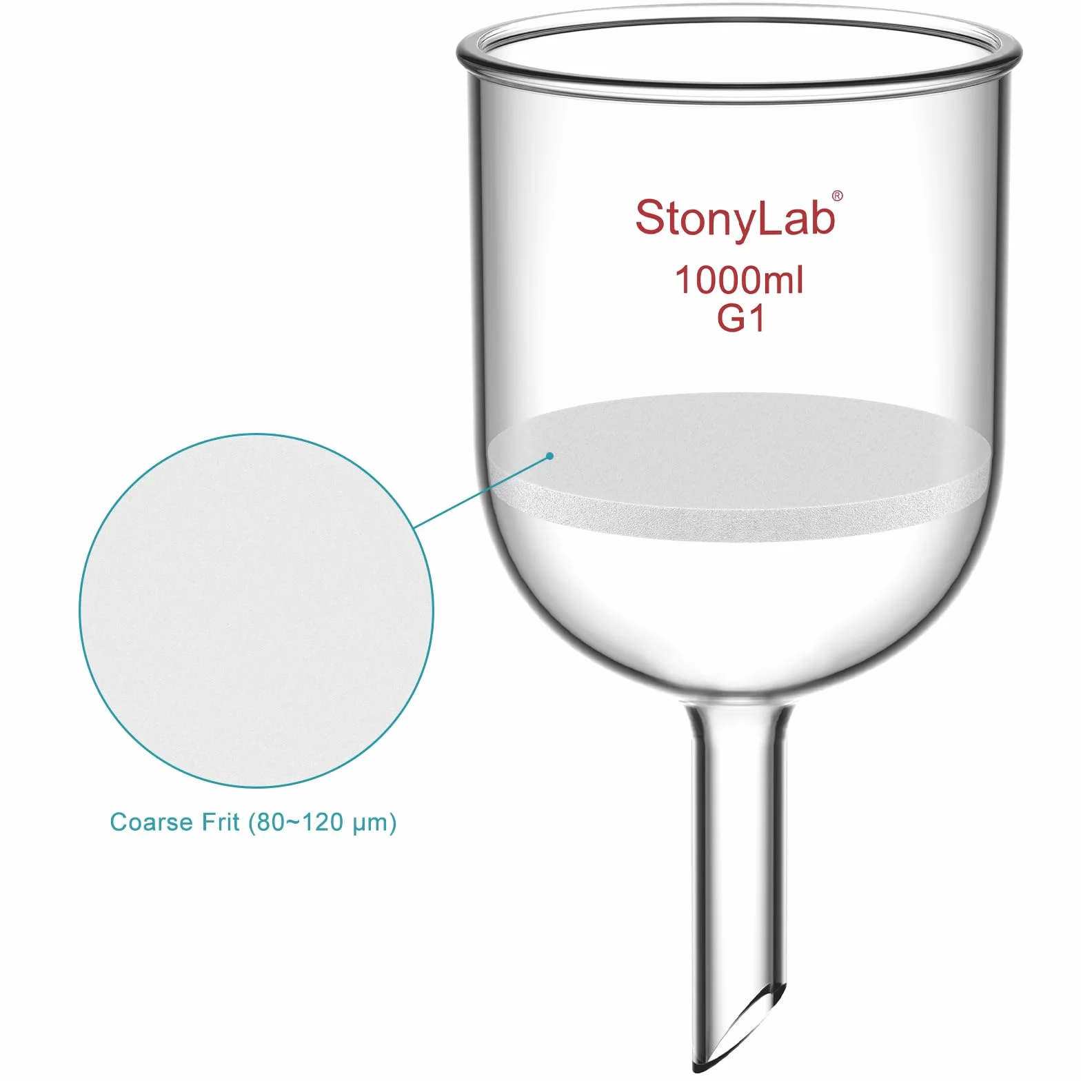 stonylab Buchner Lejek filtrujący ze szkła borokrzemowego, średnica wewnętrzna 113 mm, głębokość 110 mm, ze standardowym przegubem stożkowym 24/40 (1L)