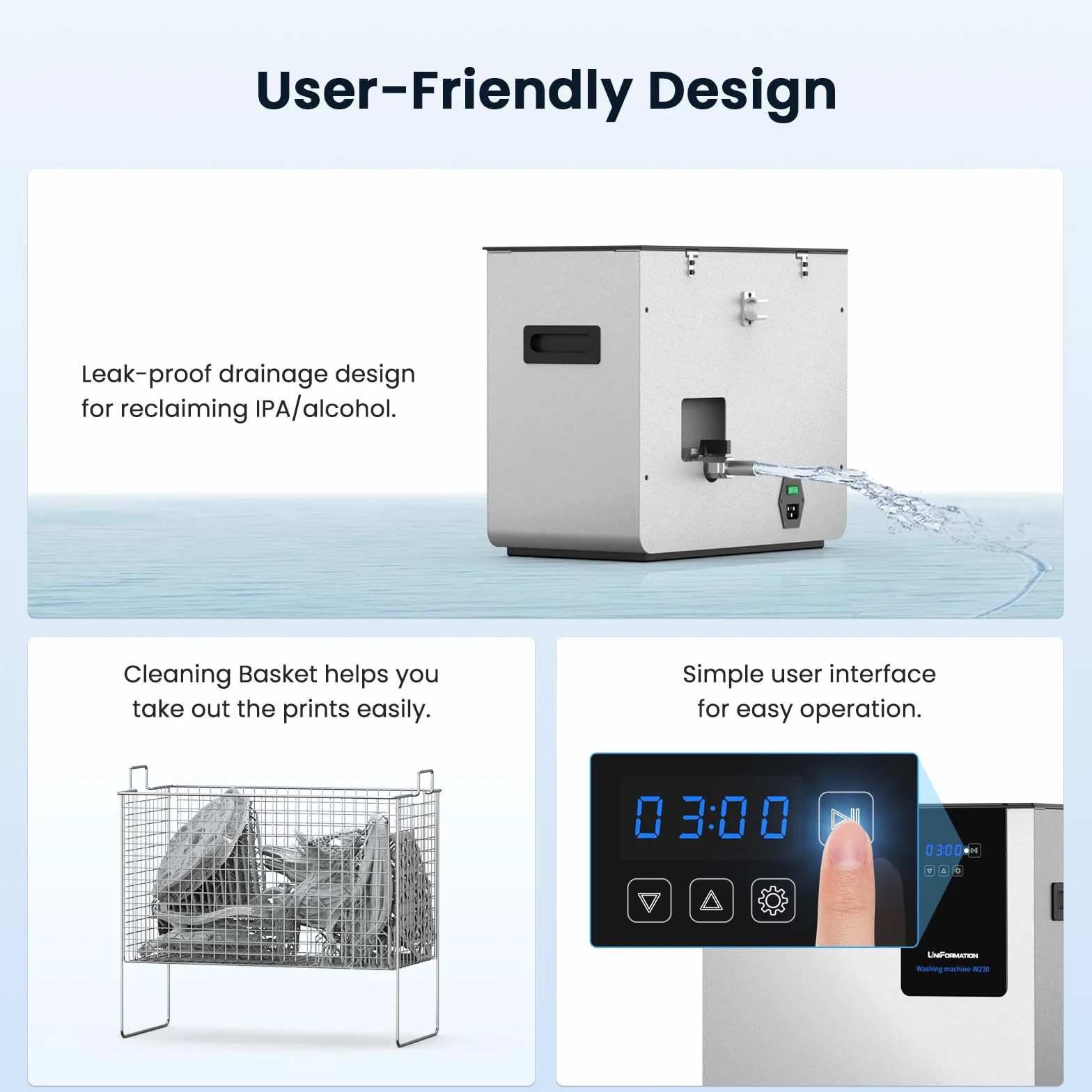 Uniformacyjna myjka ultradźwiękowa W230 z oddzielną stacją myjącą do dużych wydruków 3D z żywicy,inteligentny ekran dotykowy pasuje do modeli LCD/DLP/SLA GKtwo 3D z nadrukiem Myjka ultradźwiękowa W230