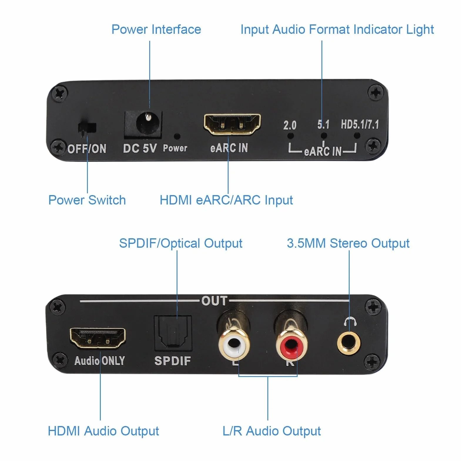 SENECESLI EARC Audio Extractor, HDMI ARC, Converter Audio Audio do HDMI/Optical / 3,5 Mm Ekstraktor Dźwiękowy, dla Wzmacniacza Głośników Telewizyjnych do Systemu Dźwiękowego