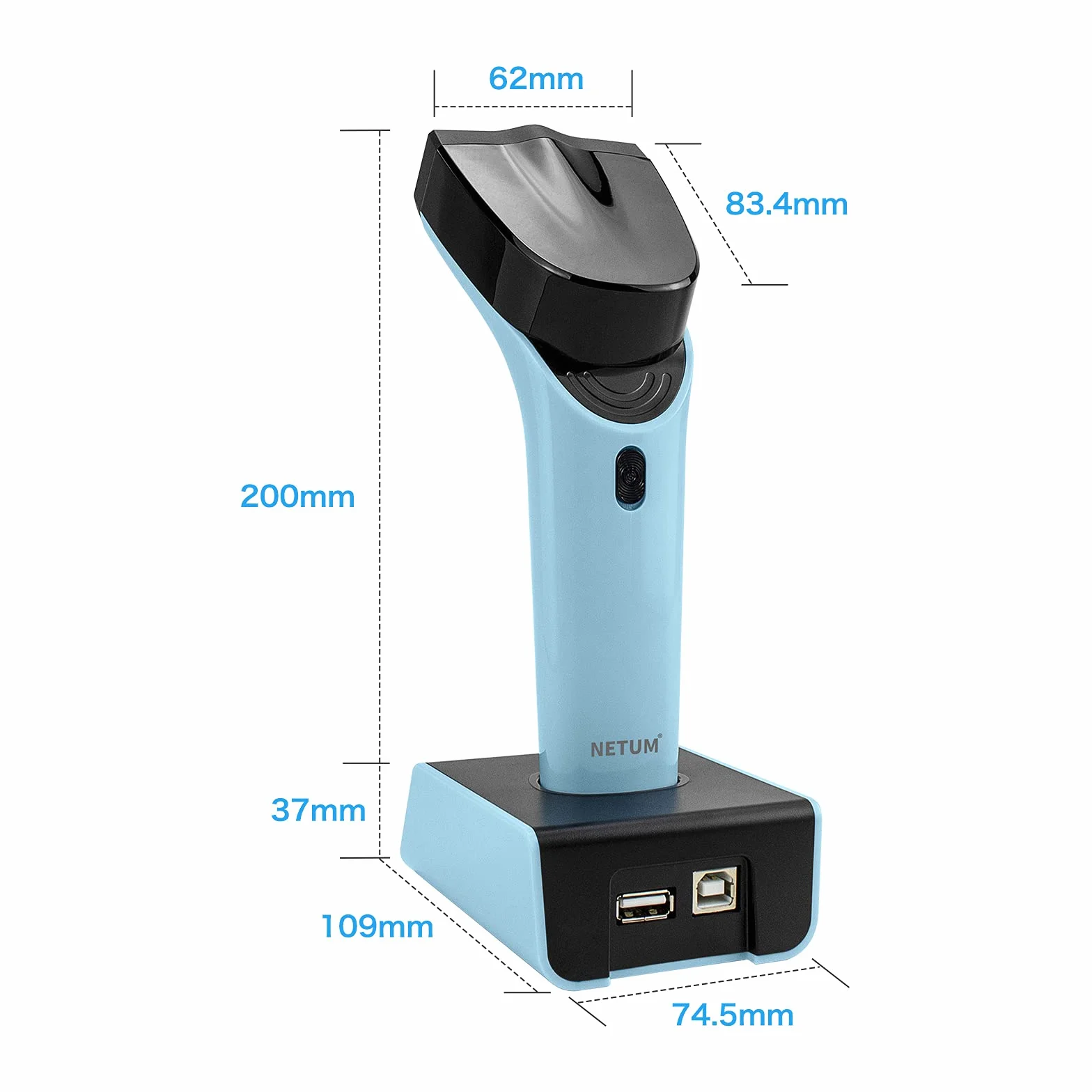 NETUM DS7500 Bezprzewodowy skaner kodów kreskowych 2D Bluetooth, z podstawą i wbudowaną pamięcią, działa z systemami MAC OS, Windows, iOS, Android, transfery do 50 metrów