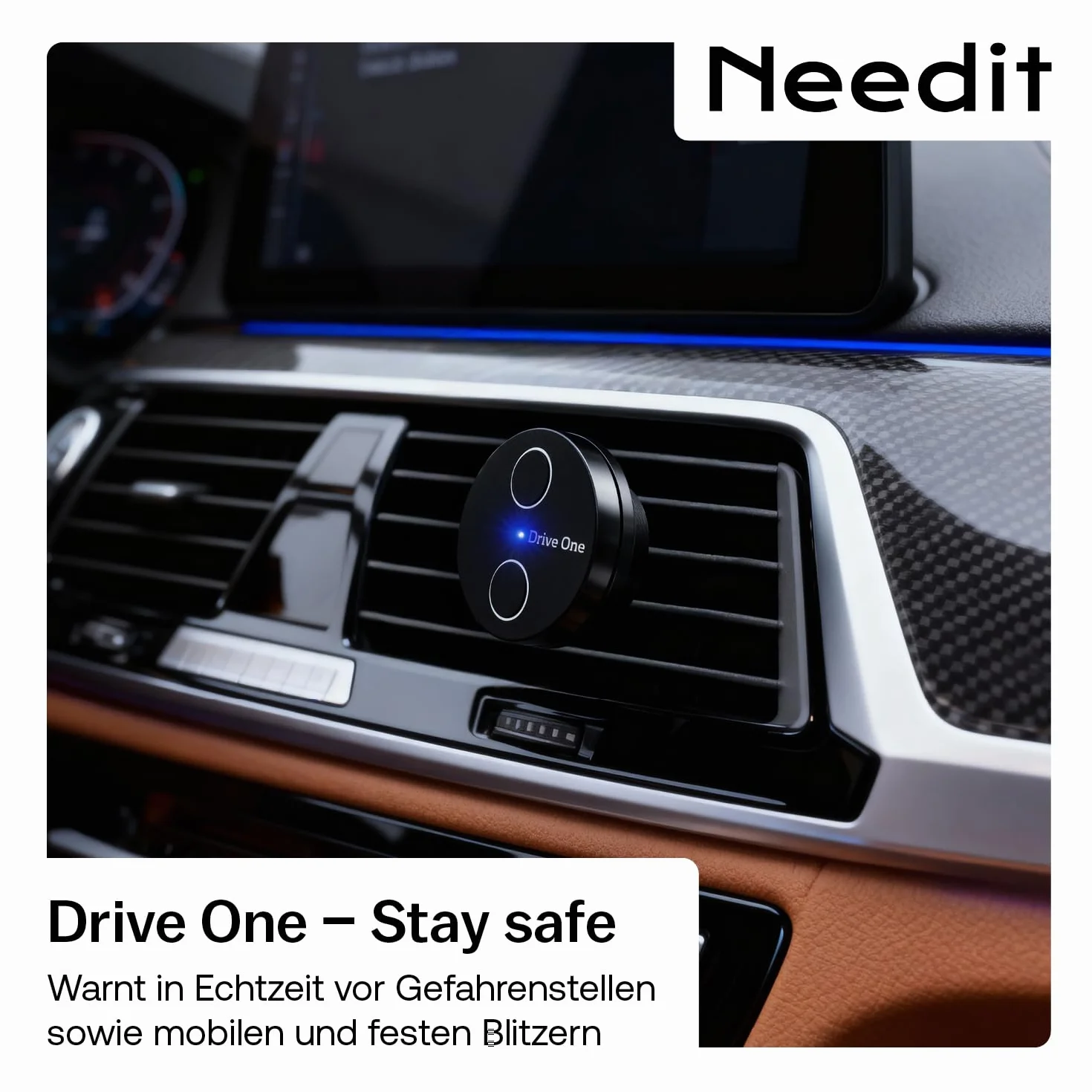 Needit Czujnik Radarowy Drive One 2 Ostrzegam przed Fotoradarami Zagrożeniami Drogowymi Wyświetlacz LED Automatycznie Aktywny