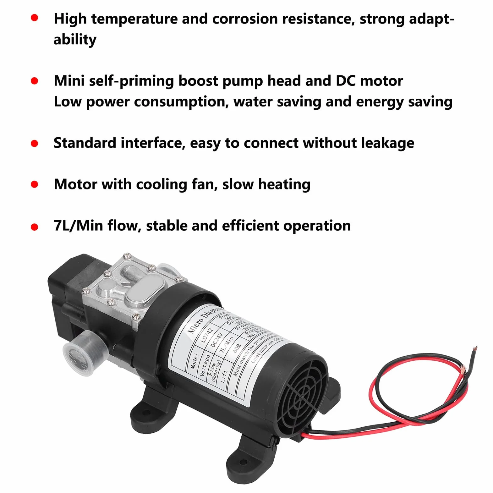 Garosa Mikroelektryczna Pompa Membranowa Samozasysająca 24 V DC 100 W, 7 L/min, 60 M Podnoszenia, z Wentylatorem Chłodzącym, do Oprysków Przemysłowych i Rolniczych W Gospodarstwie