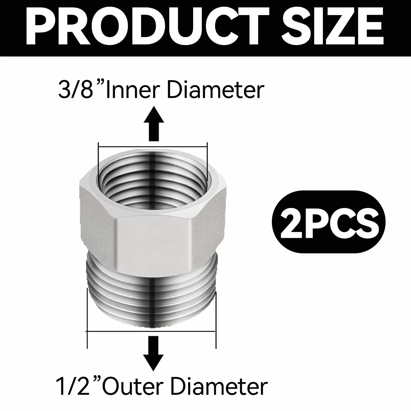 2 sztuki złączka redukcyjna z gwintem wewnętrznym 3/8" BSP na gwint zewnętrzny 1/2" BSP, kute złącze sześciokątne, uniwersalne przedłużanie redukcji, pasuje do połączeń rur